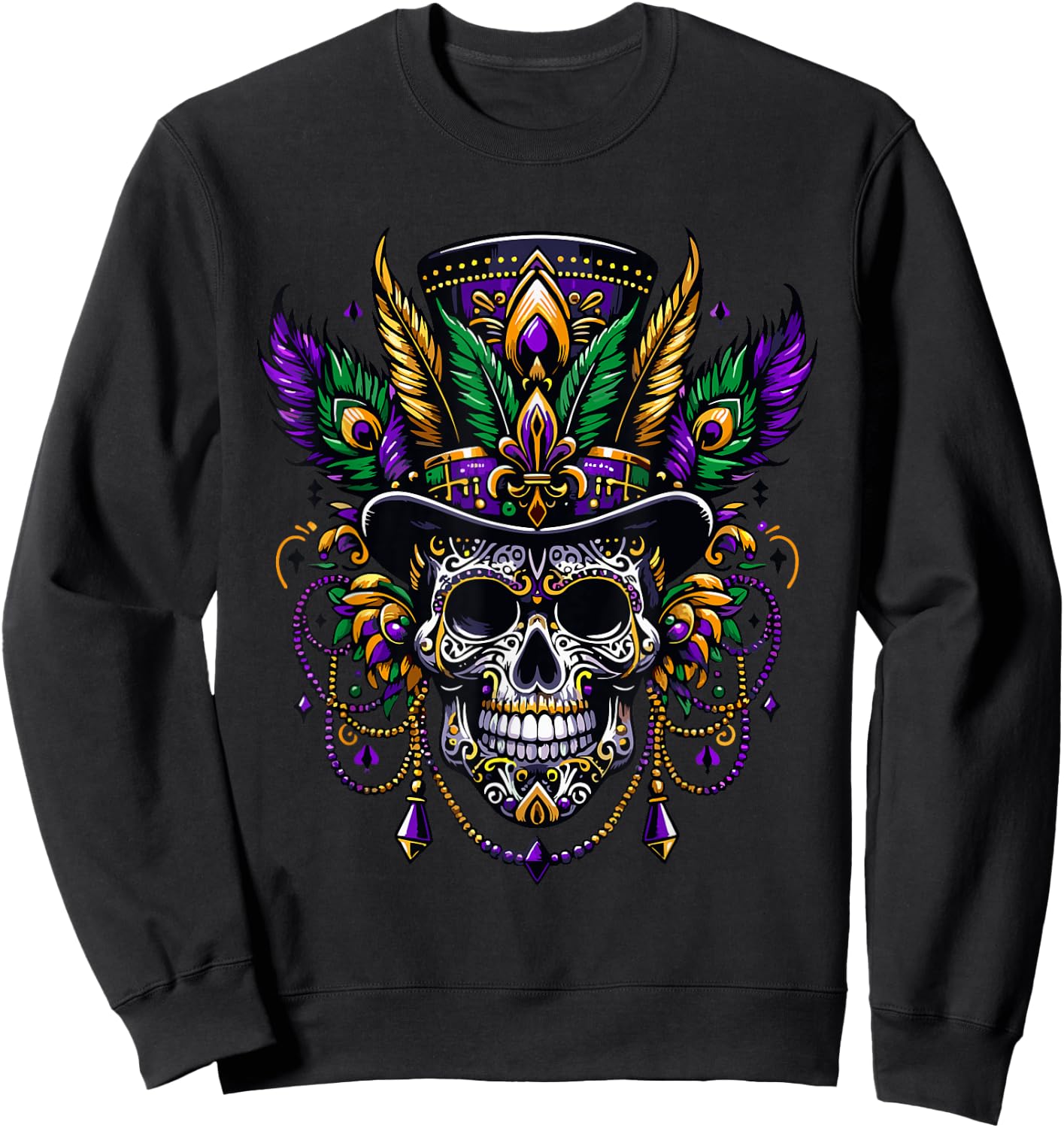 Mardi Gras Skull Top Hat New Orleans Witch Doctor Voodoo Sweatshirt - Sweatshirt | Black