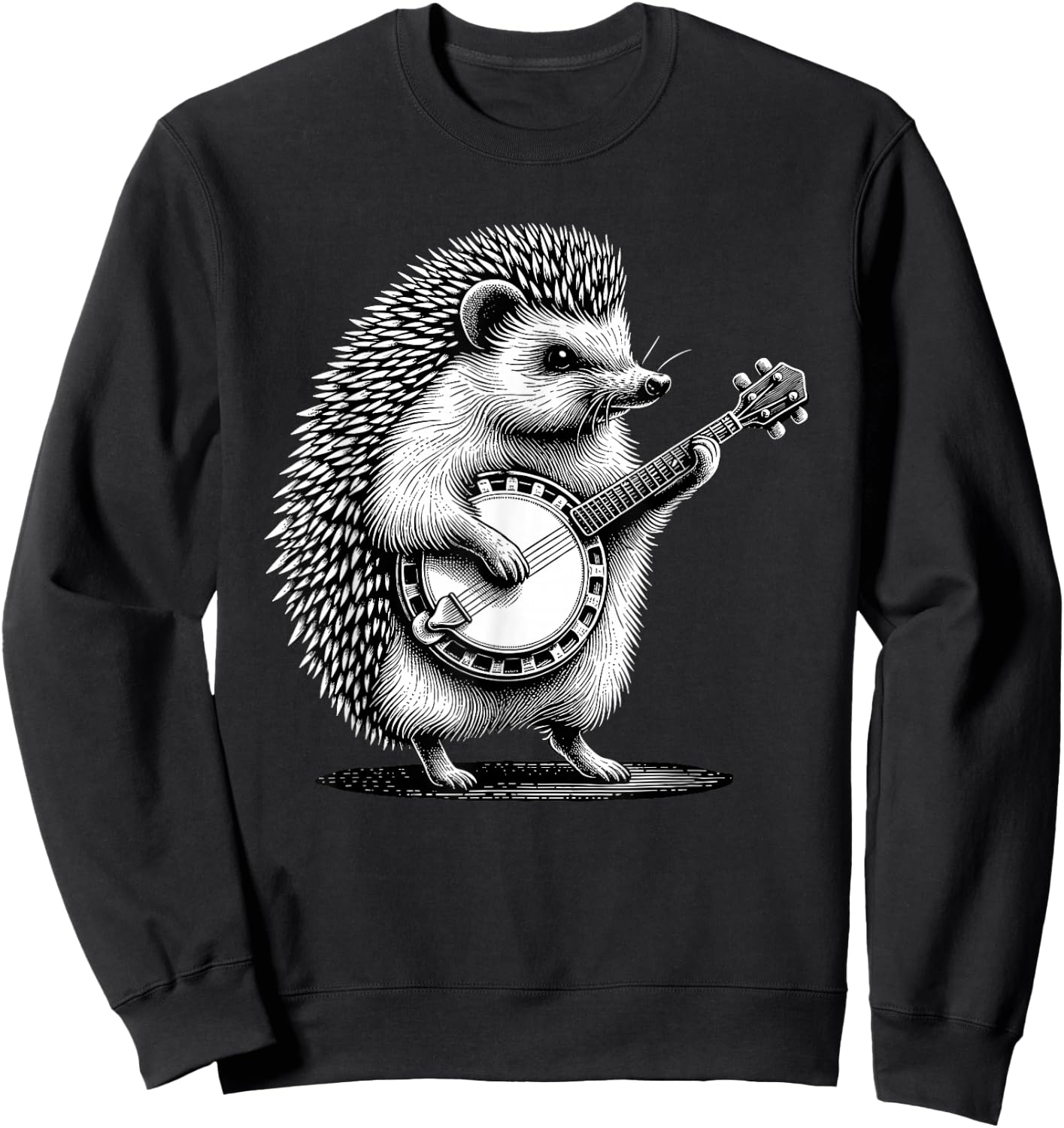 Hedgehog Playing Banjo Marching Band Musician Instrument Sweatshirt - Sweatshirt | Black