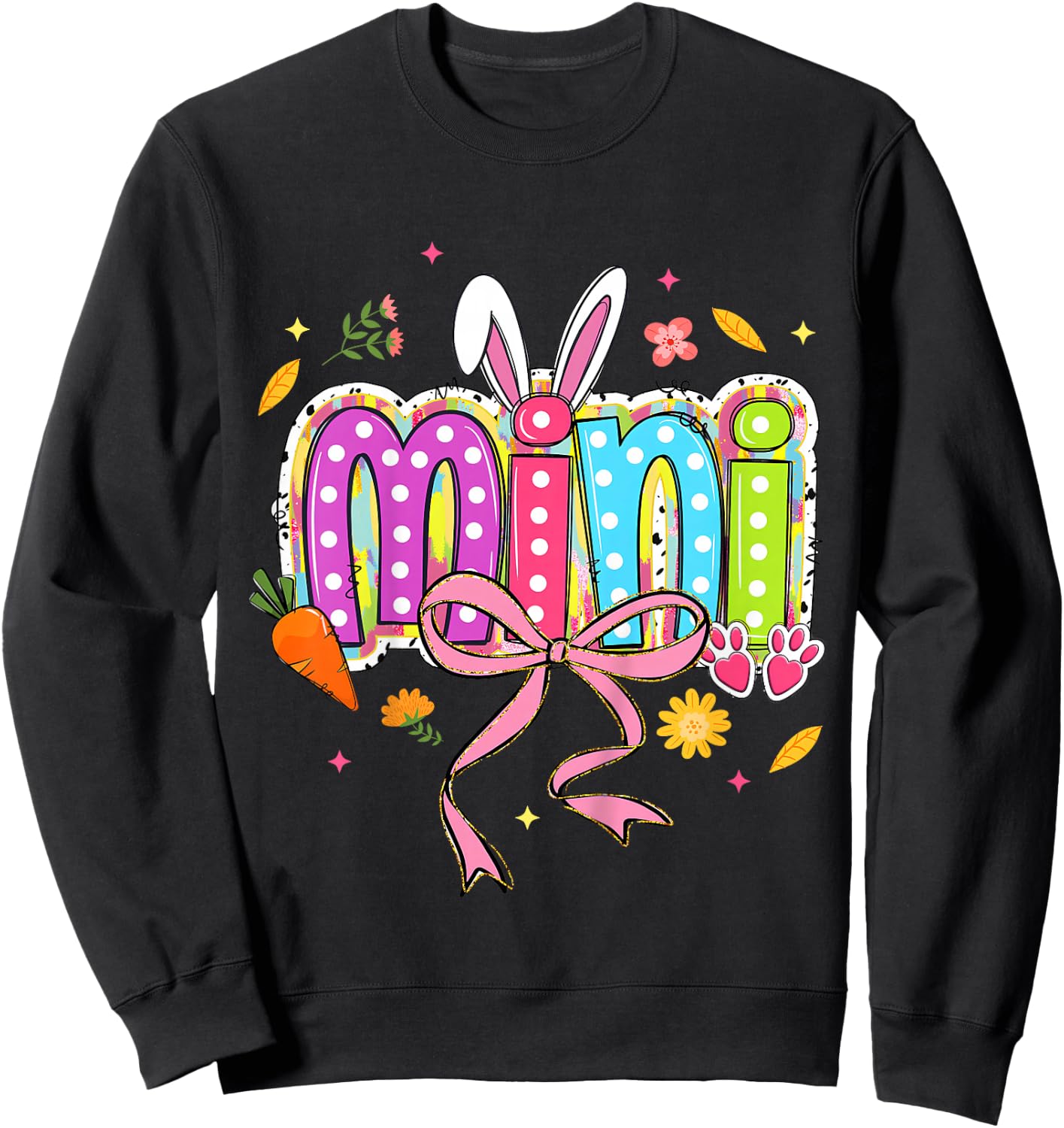 Coquette Bow Mini Bunny Easter Daughter Boho Florals Family Sweatshirt - Sweatshirt | Black