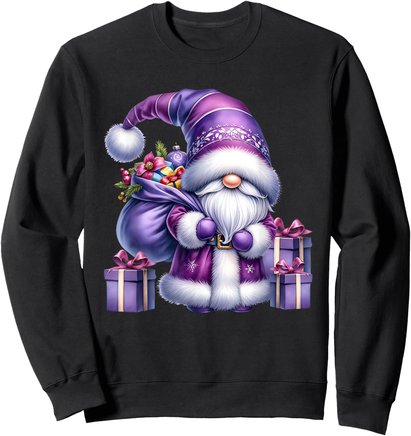 Purple Christmas Gnome Graphic Men Kids Cute Santa Sweatshirt - Sweatshirt | Black