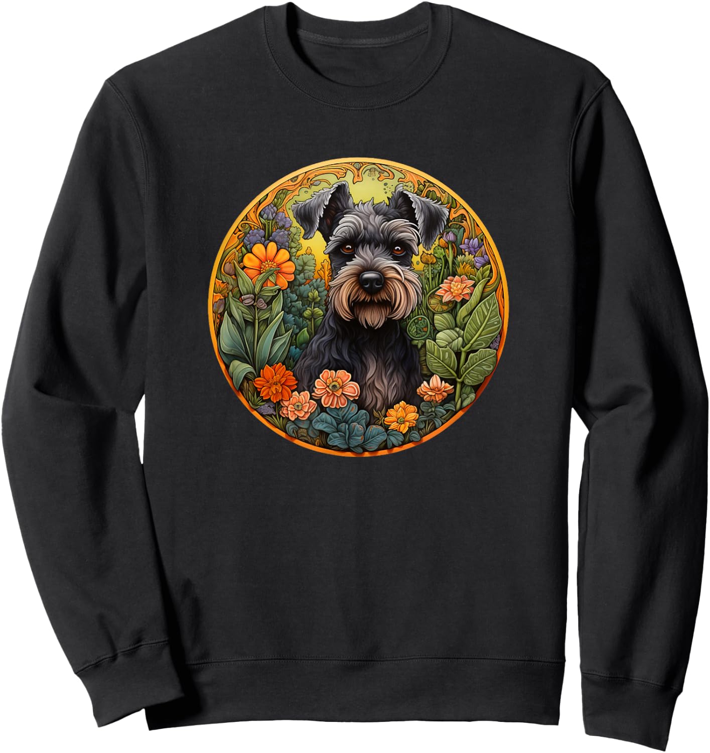 Girls Cute Flowers Floral Miniature Schnauzer Lover Sweatshirt - Sweatshirt | Black