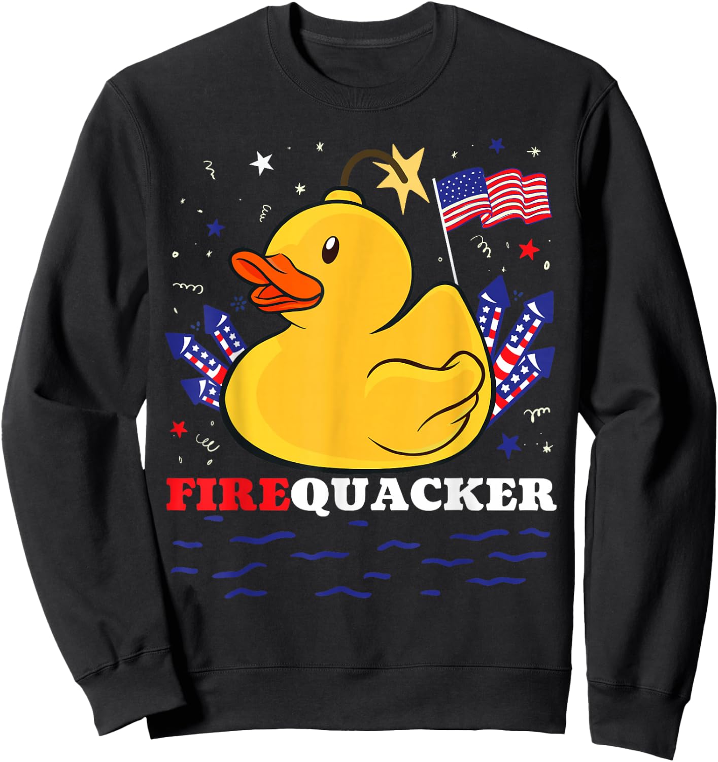Firecracker Duck 4th of July Patriotic Day USA Flag Funny Sweatshirt - Sweatshirt | Black