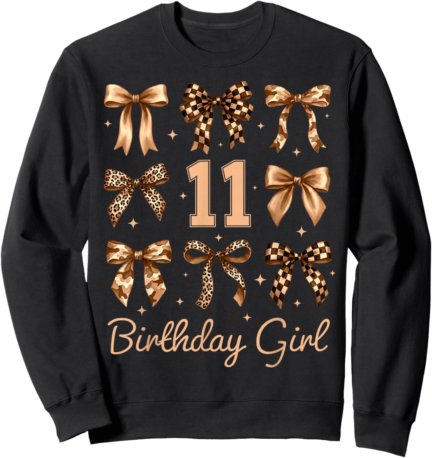 11th Birthday Girl Leopard Coquette Bows 11 Year Old Girl Sweatshirt - Sweatshirt | Black