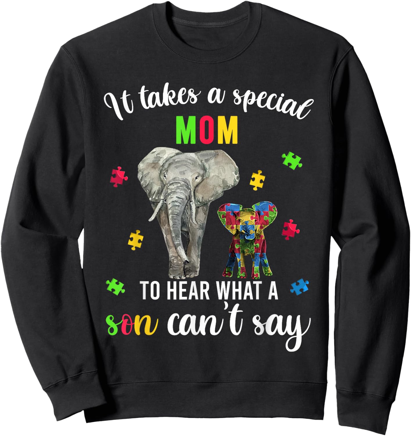 Autism Awareness Family Support Shirts, Autism Mom Elephants Sweatshirt - Sweatshirt | Black