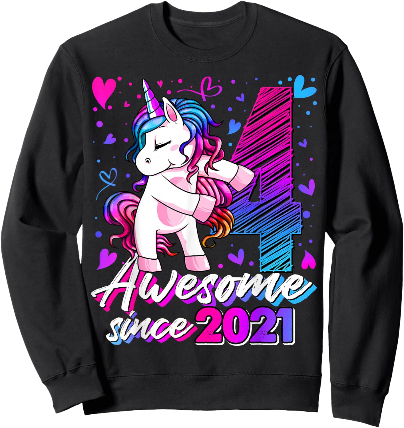 4 Year Old Unicorn Gifts For Girls 4th Birthday Girl Party Sweatshirt - Sweatshirt | Black