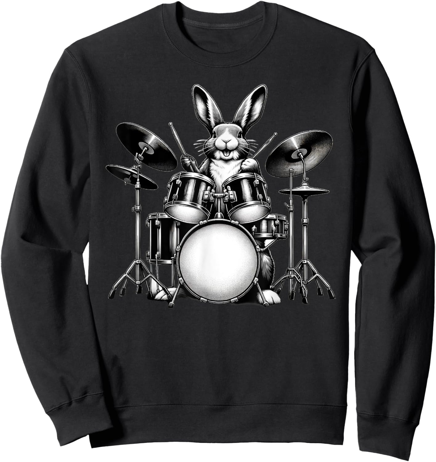Cute Rabbit Bunny Playing Drums Rabbits Drummer Music Sweatshirt - Sweatshirt | Black