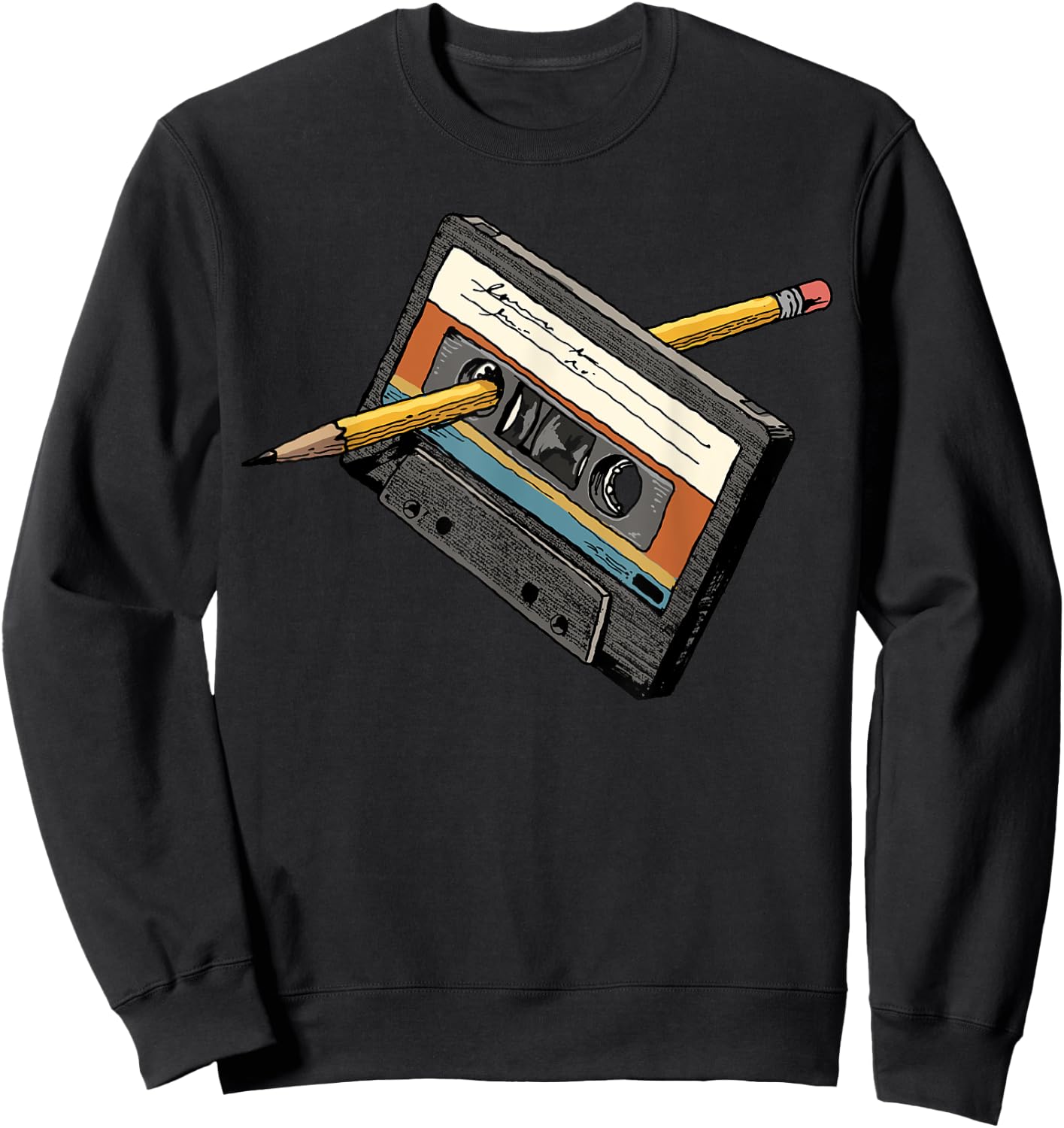 Rewind 80s Shirt Funny Rewind Cassette Pencil Vintage Sweatshirt - Sweatshirt | Black