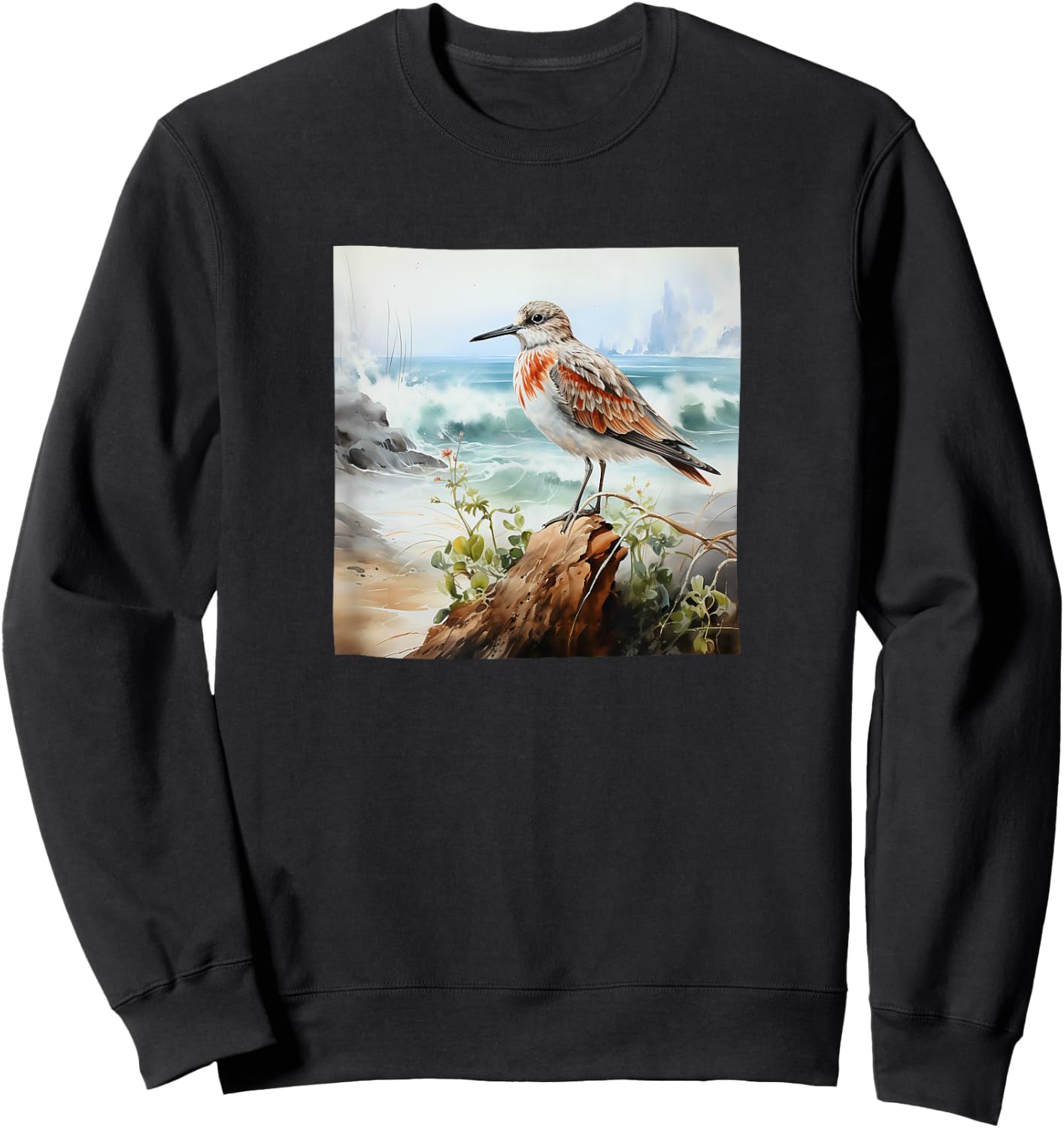 Sandpiper Ocean Watercolor Graphic Sweatshirt - Sweatshirt | Black