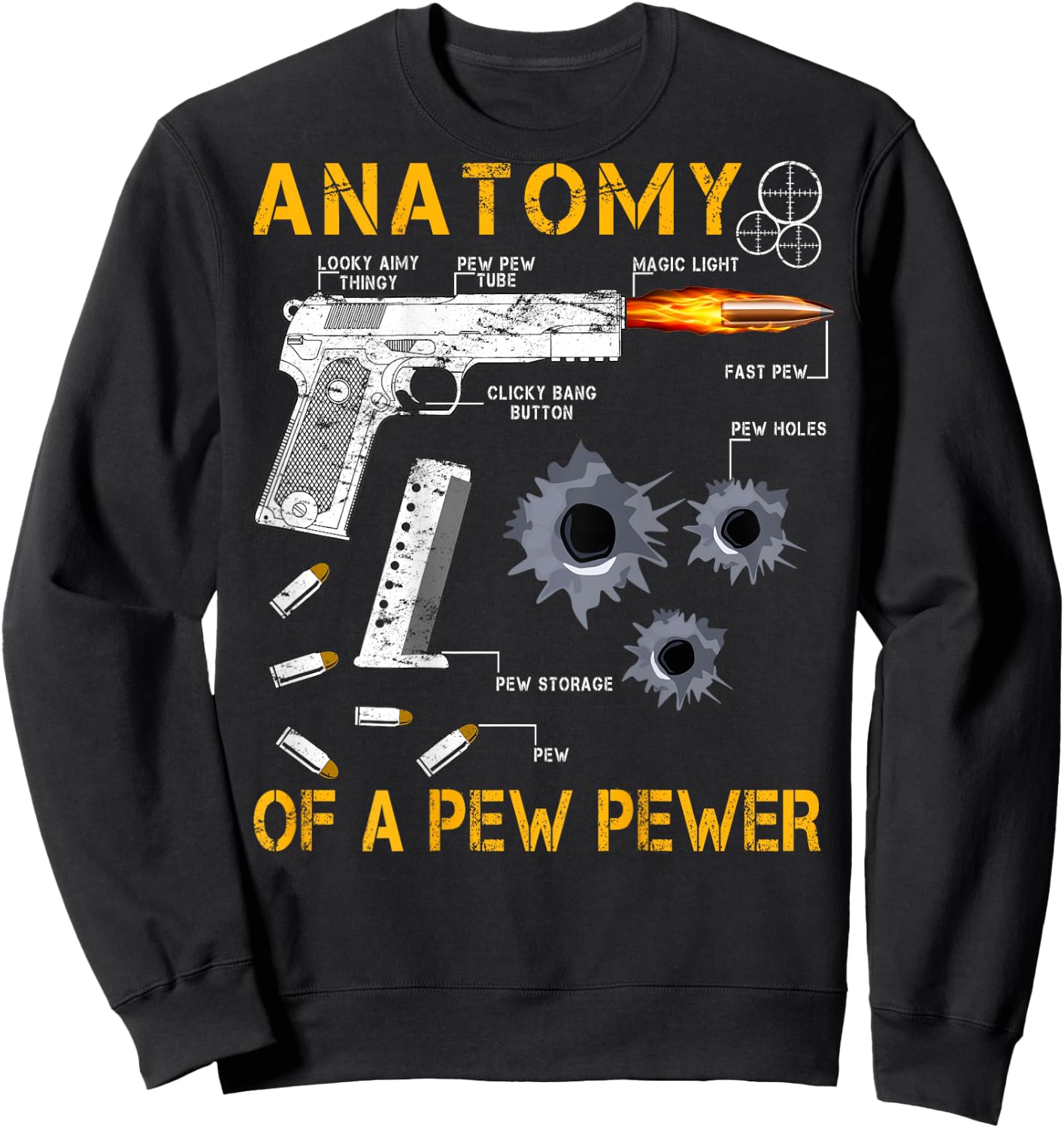 Anatomy Of A Pew Pewer | On Back | Triggernometry Gun Gift Sweatshirt - Sweatshirt | Black