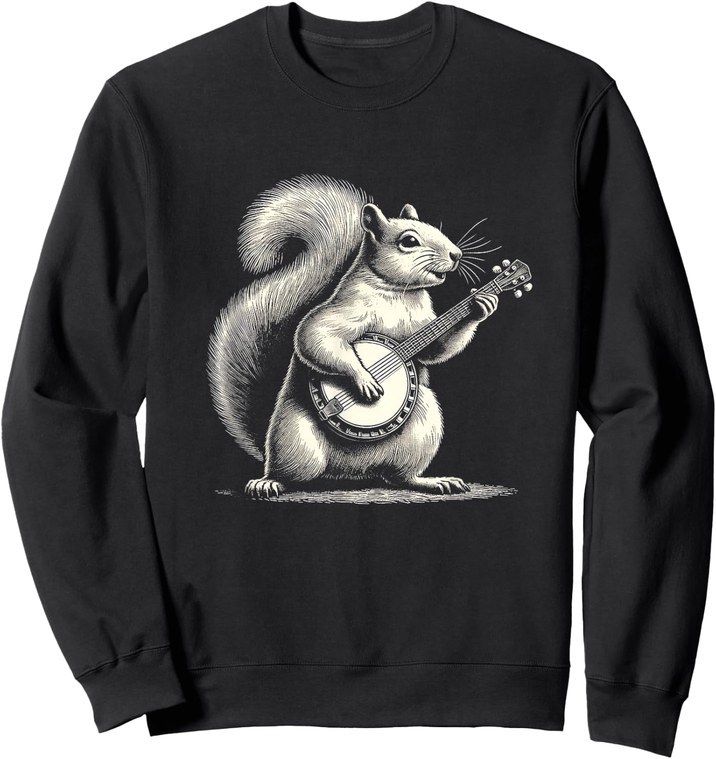 Squirrel Playing Banjo Graphic Art Design Sweatshirt - Sweatshirt | Black