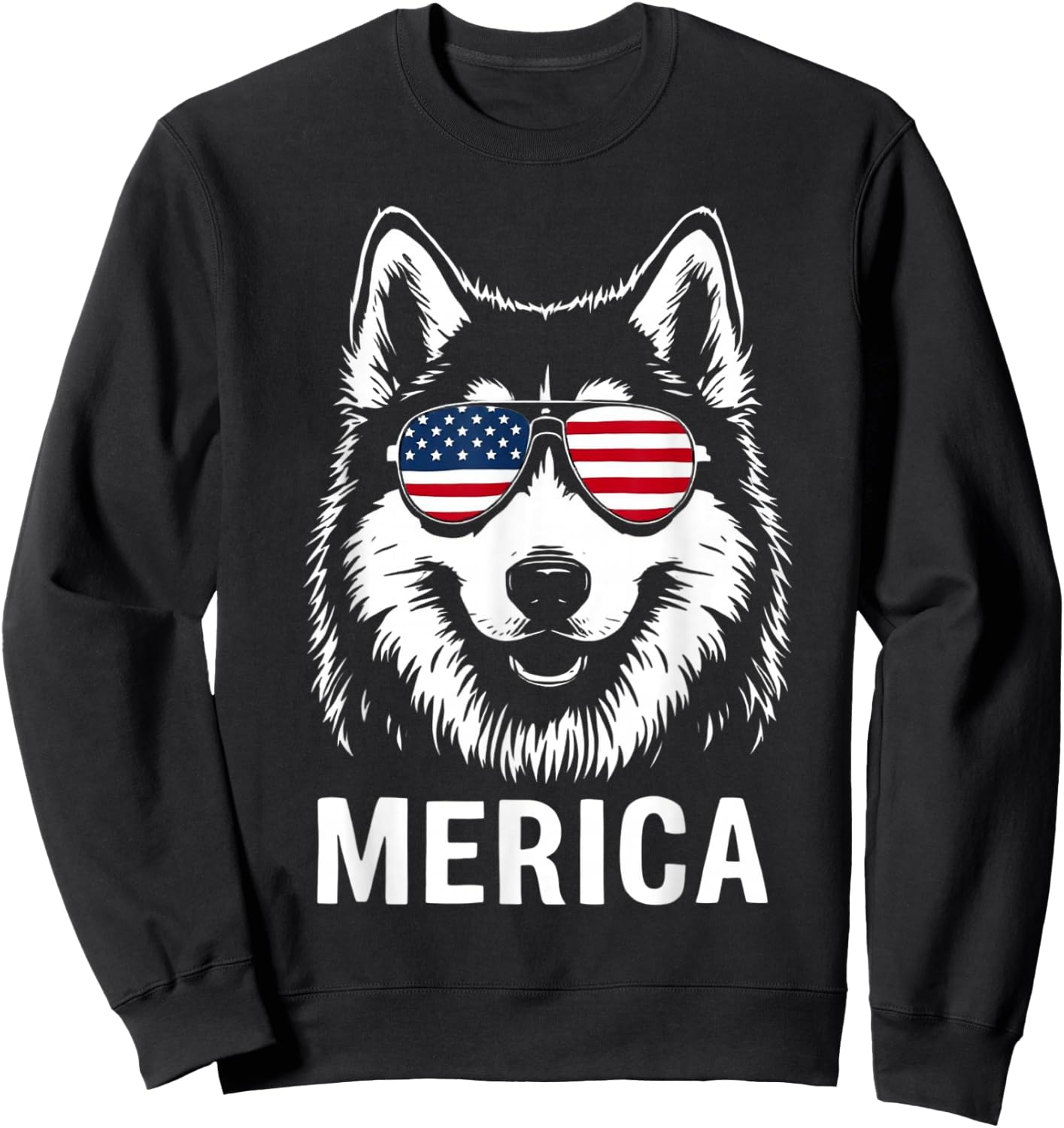 American Flag Merica husky dog 4th Of July kids women men Sweatshirt - Sweatshirt | Black