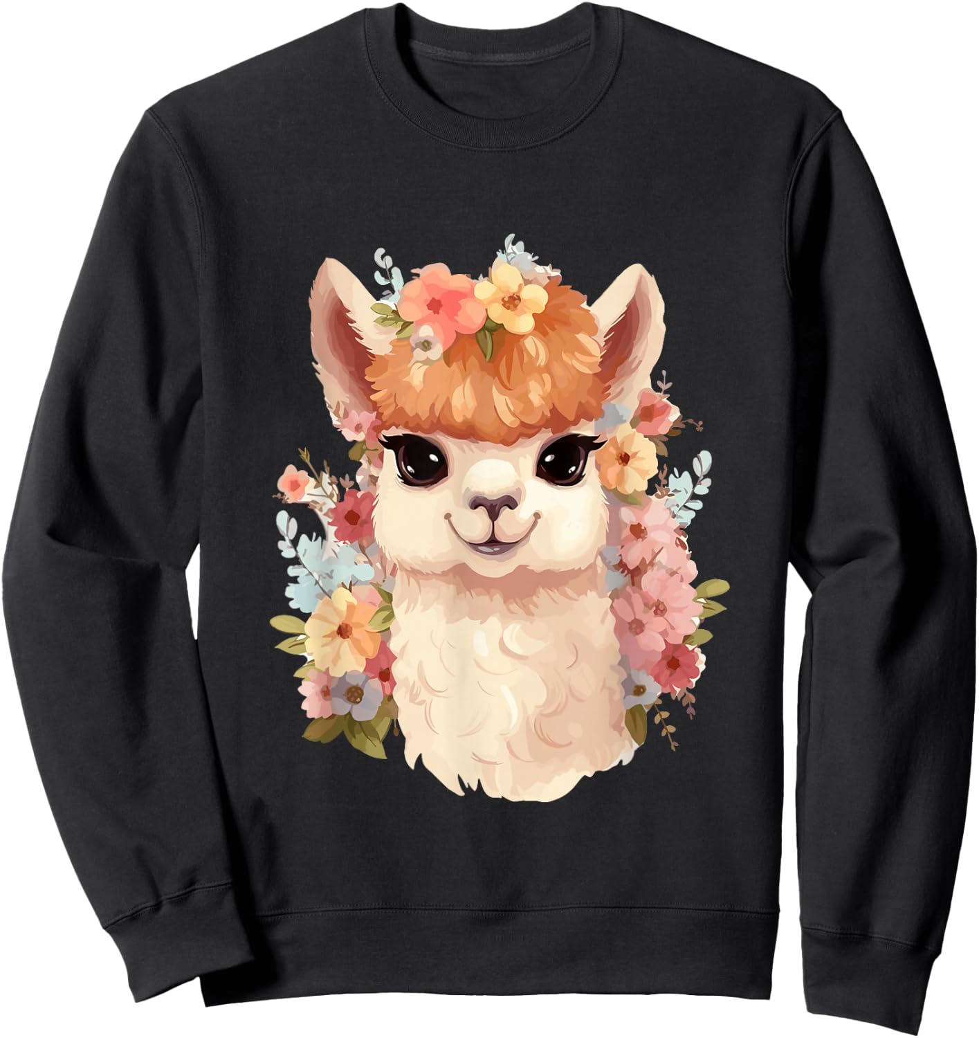 Alpaca with flowers, cute alpaca and llama Sweatshirt - Sweatshirt | Black