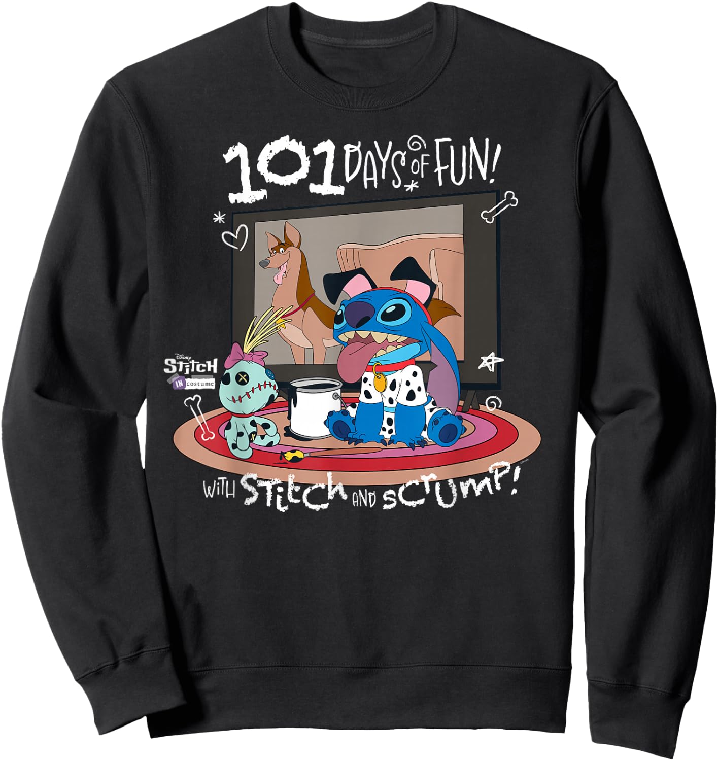 Disney 100 Stitch in Costume 101 Dalmatians Fun & Scrump Sweatshirt - Sweatshirt | Black
