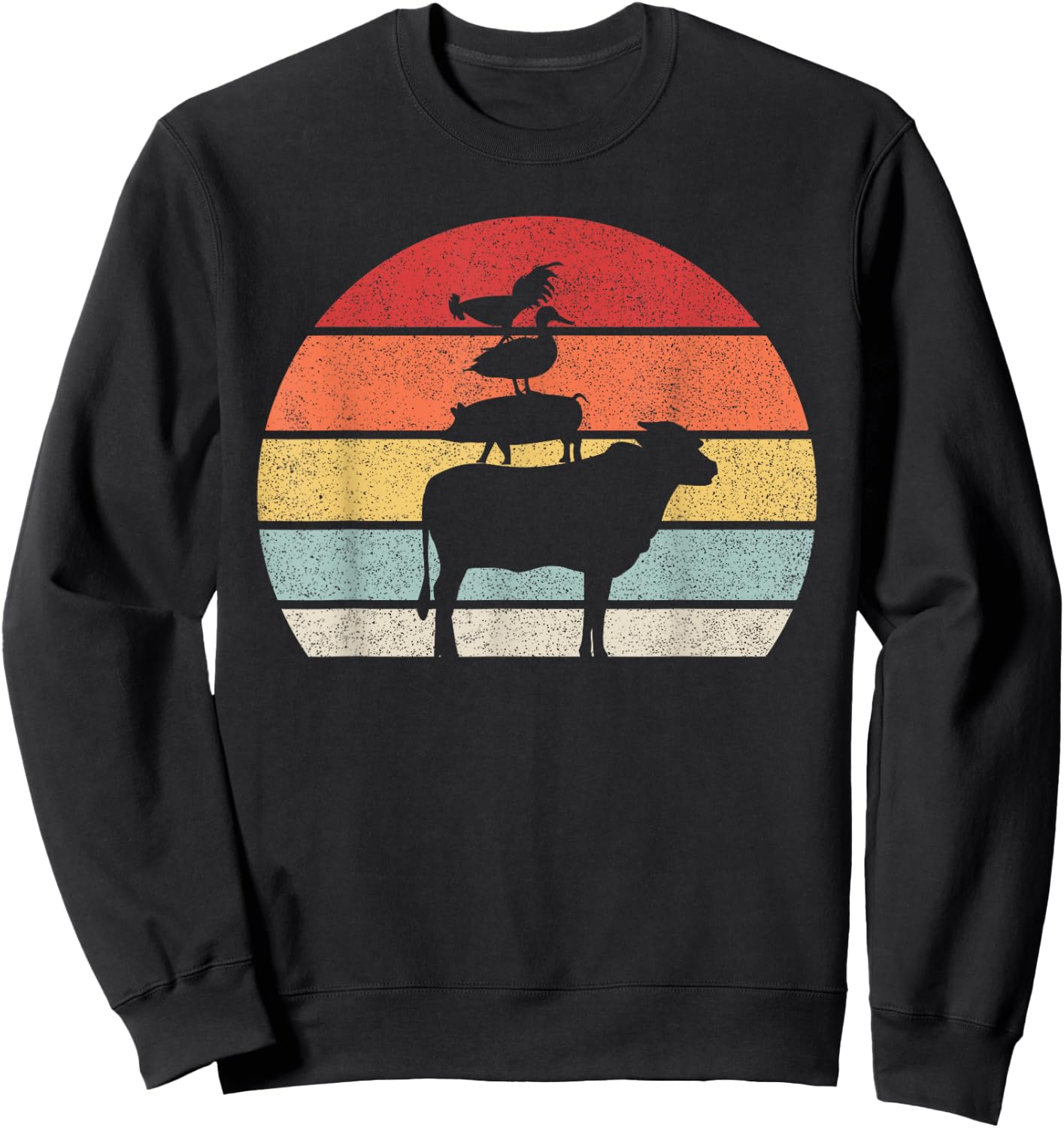 Retro Farm Animals Shirt Animal Lover Cow Pig Duck & Chicken Sweatshirt - Sweatshirt | Black