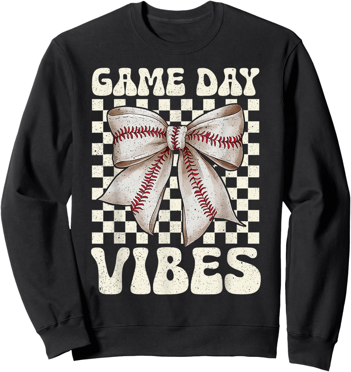 Coquette Bow Baseball Game Day Vibes Groovy Women Kids Sweatshirt - Sweatshirt | Black