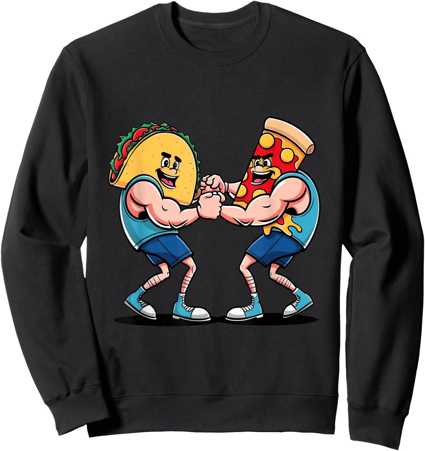 Taco Versus Pizza Anthropomorphic Arm Wrestling Sweatshirt - Sweatshirt | Black