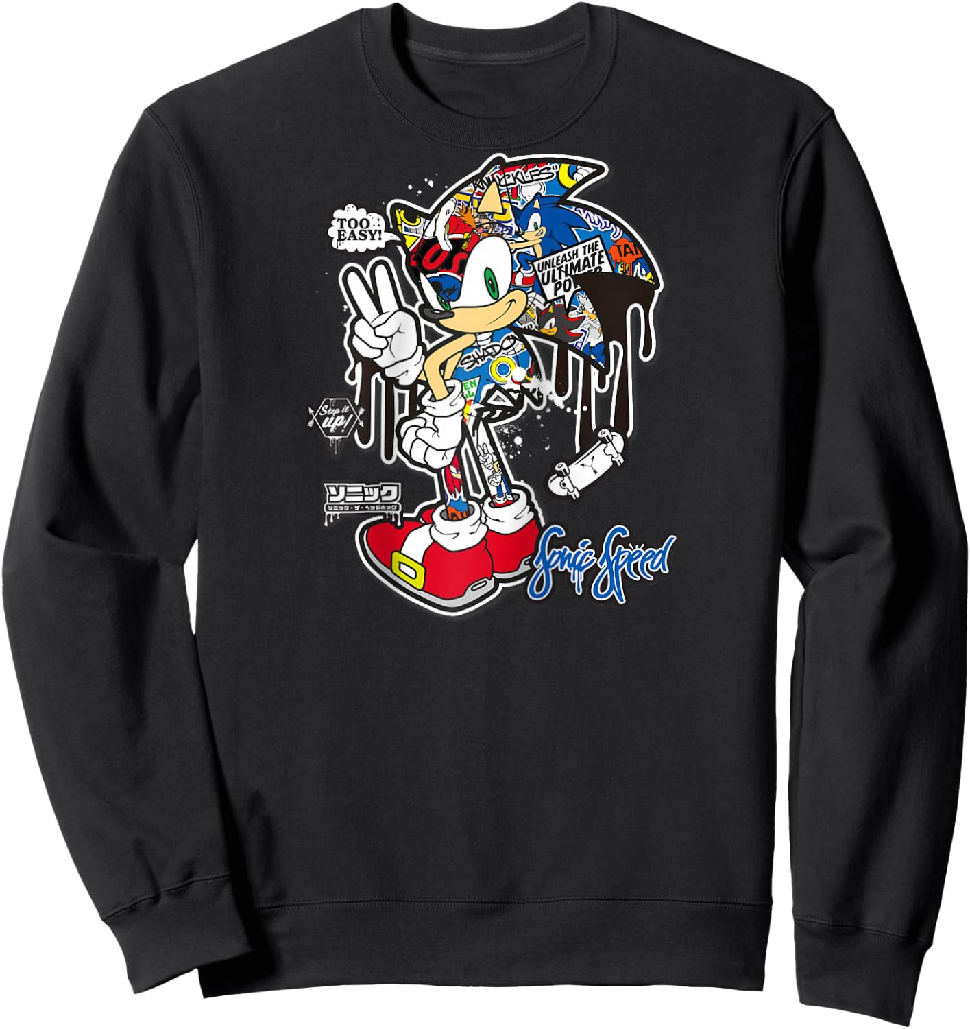 Sonic the Hedgehog Sticker Sonic Speed Raglan Baseball Sweatshirt - Sweatshirt | Black