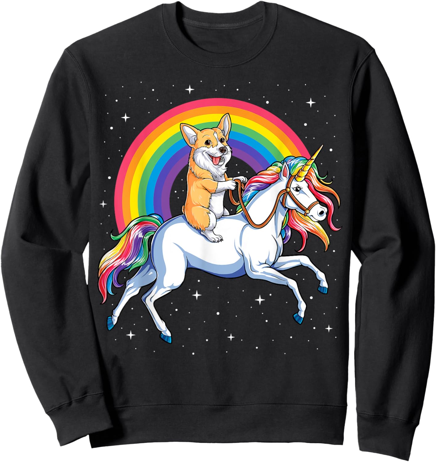 Corgi Unicorn T shirt Girls Space Galaxy Rainbow Corgicorn Sweatshirt - Sweatshirt | Black
