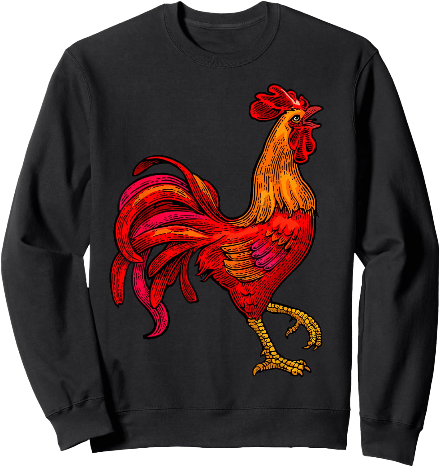 Red Rooster Graphic Vintage Chicken Farmer Sweatshirt - Sweatshirt | Black