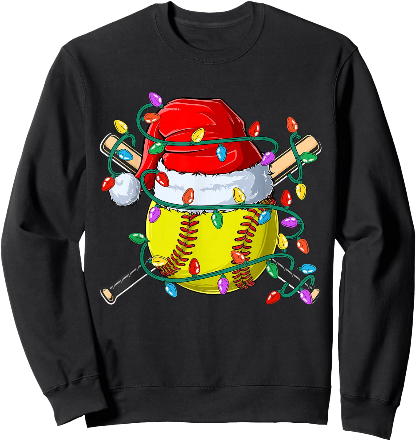 Christmas Softball Xmas Santa Sports Hat Kids Sweatshirt - Sweatshirt | Black