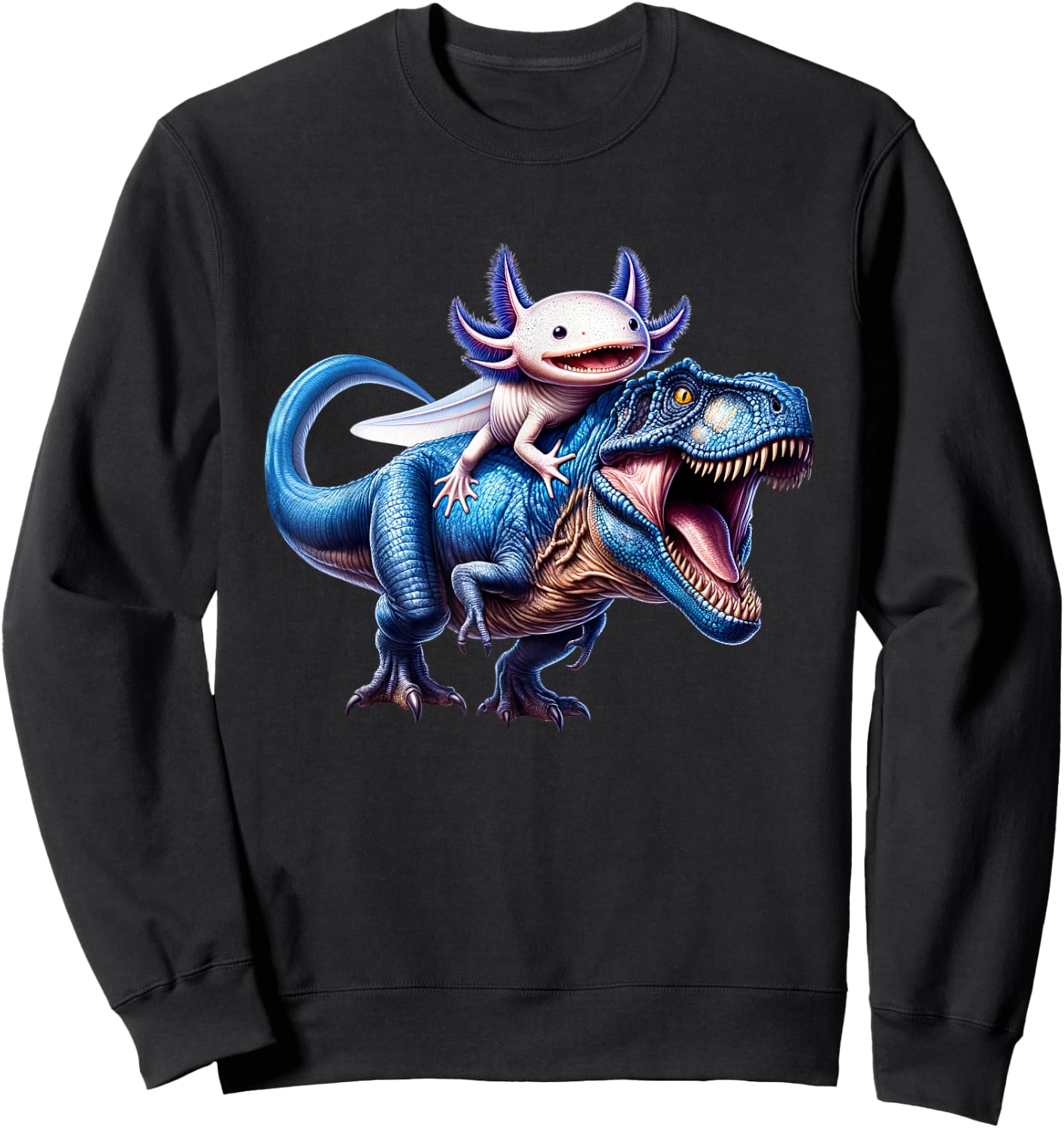 Axolotl Riding T-Rex Dinosaur Lover Sweatshirt - Sweatshirt | Black