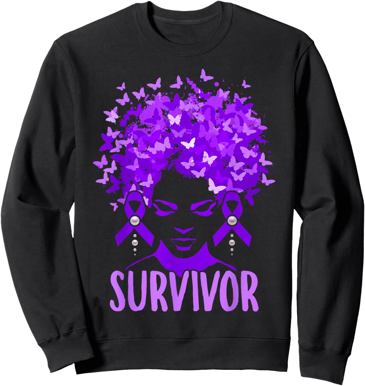 Domestic Violence Women Purple Butterflies Survivors Sweatshirt - Sweatshirt | Black