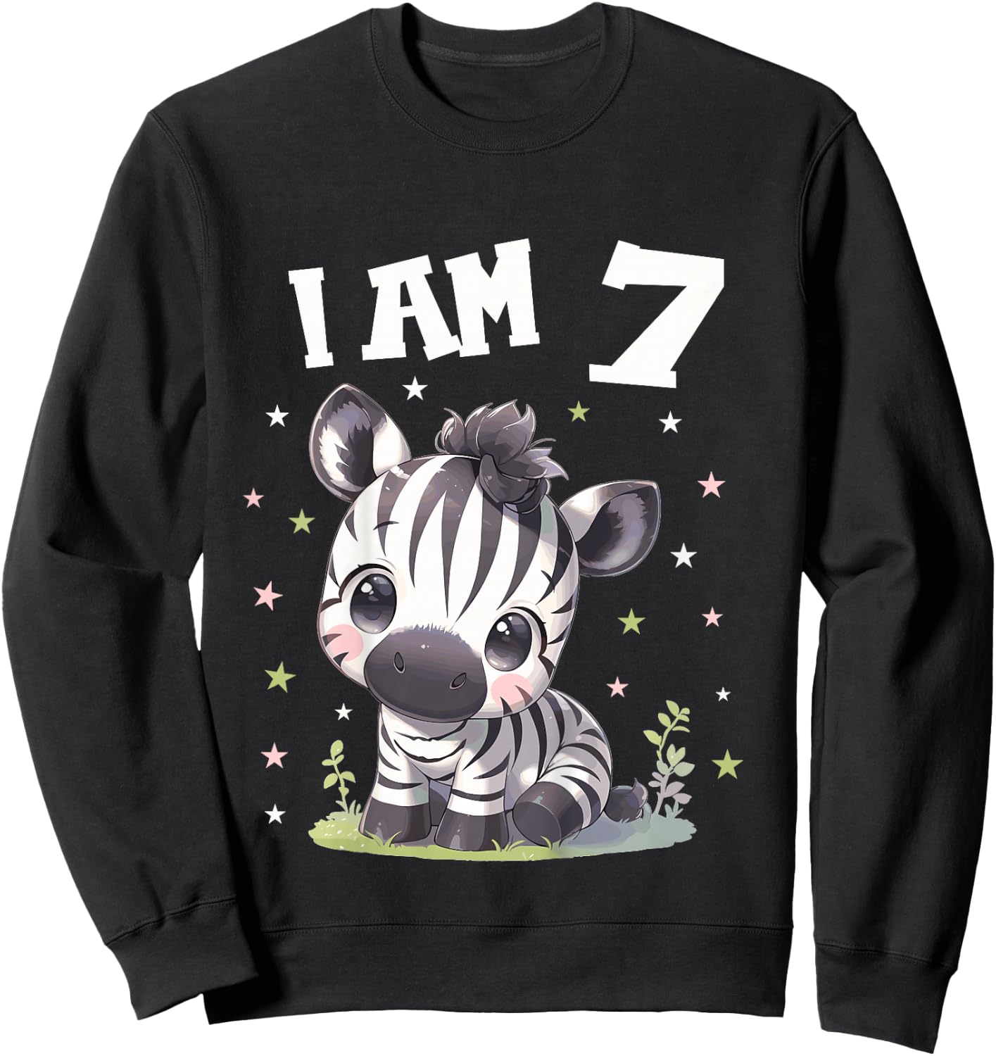 Kids 7 Years old 7 birthday Zebras Boy Girl Zebra Sweatshirt - Sweatshirt | Black