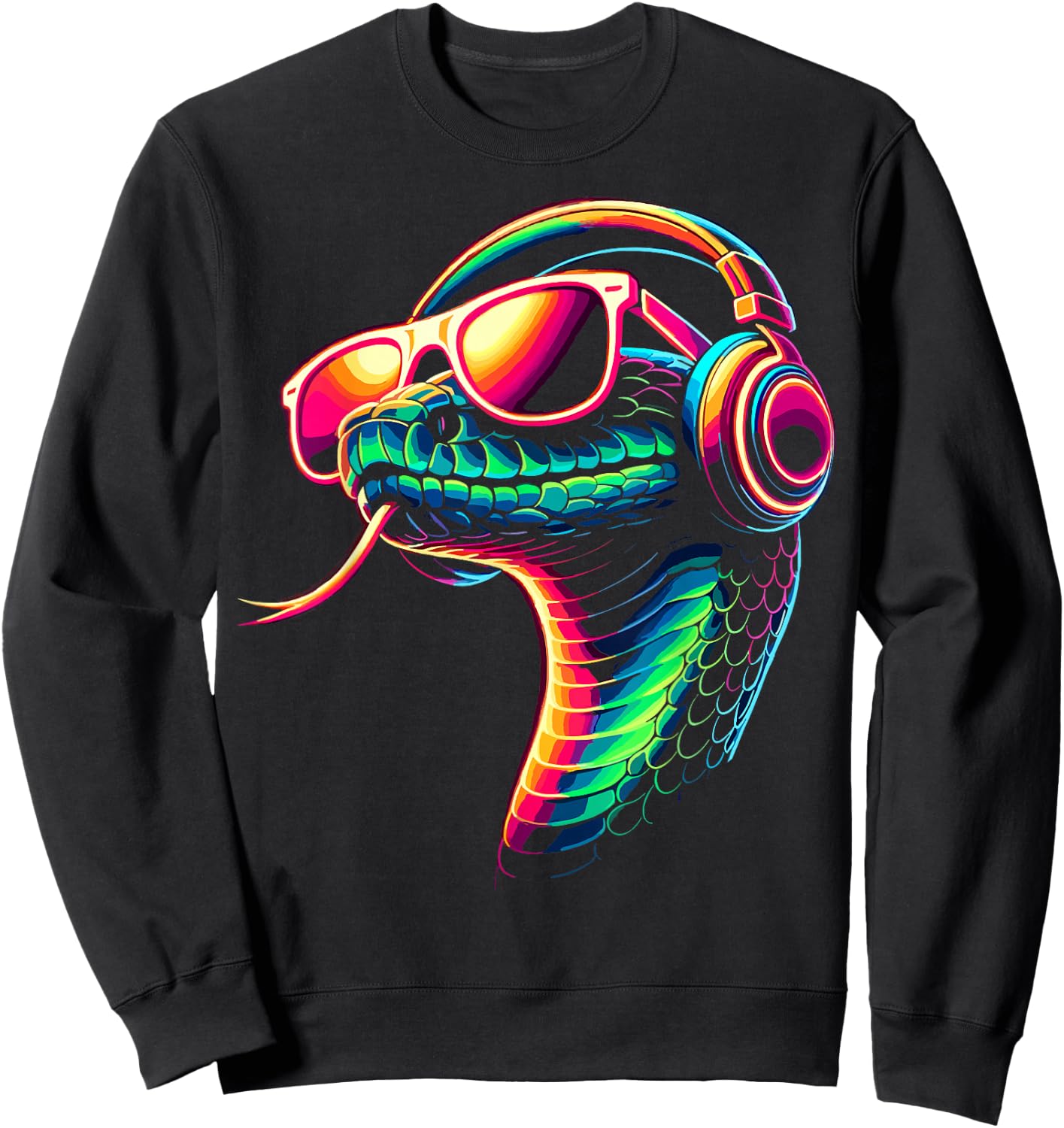 Snake With Sunglasses And DJ Headphones Sweatshirt - Sweatshirt | Black