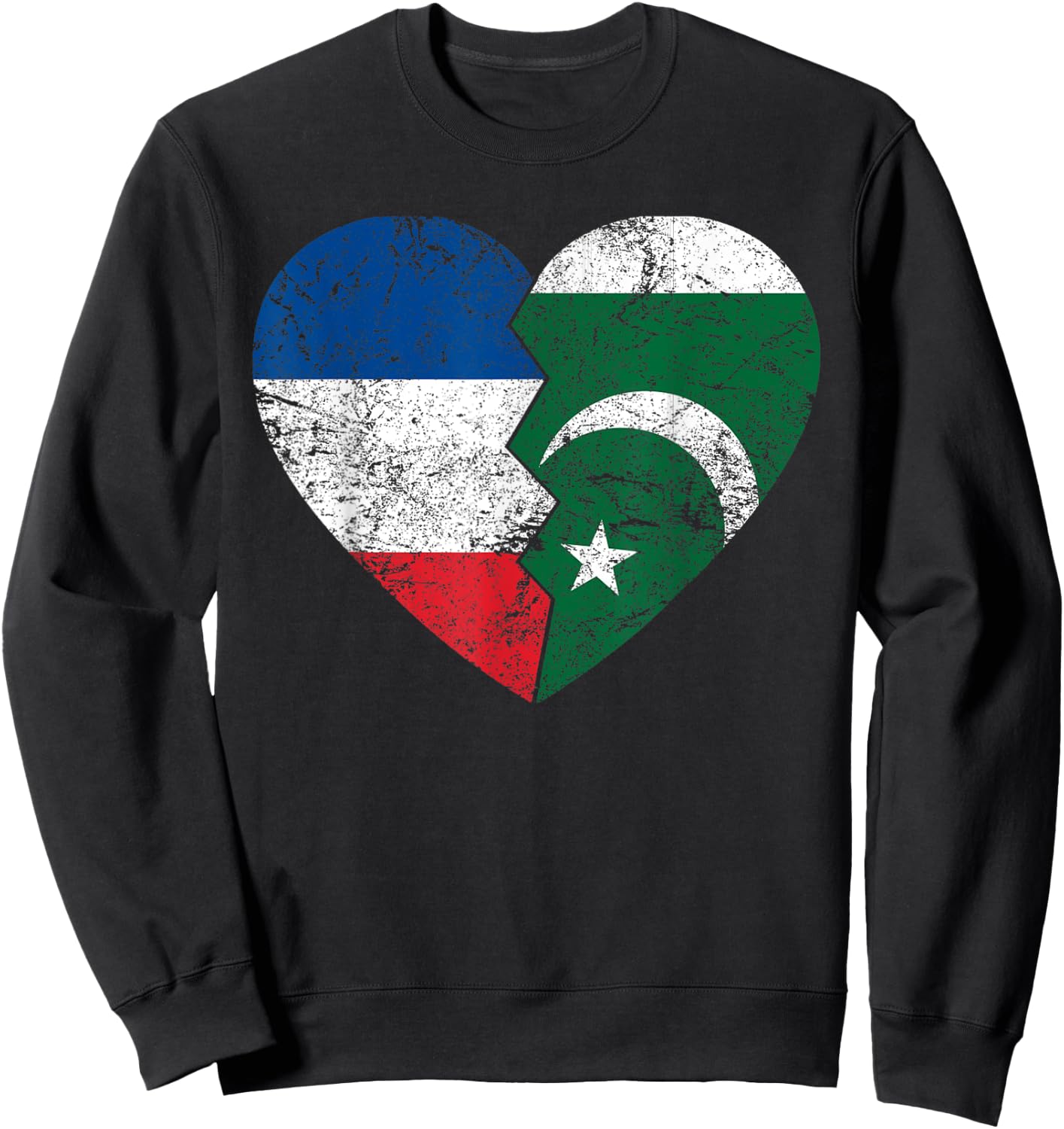 French Pakistani Heart Flag | France Pakistan Roots Vintage , Black, S Sweatshirt - Sweatshirt | Black