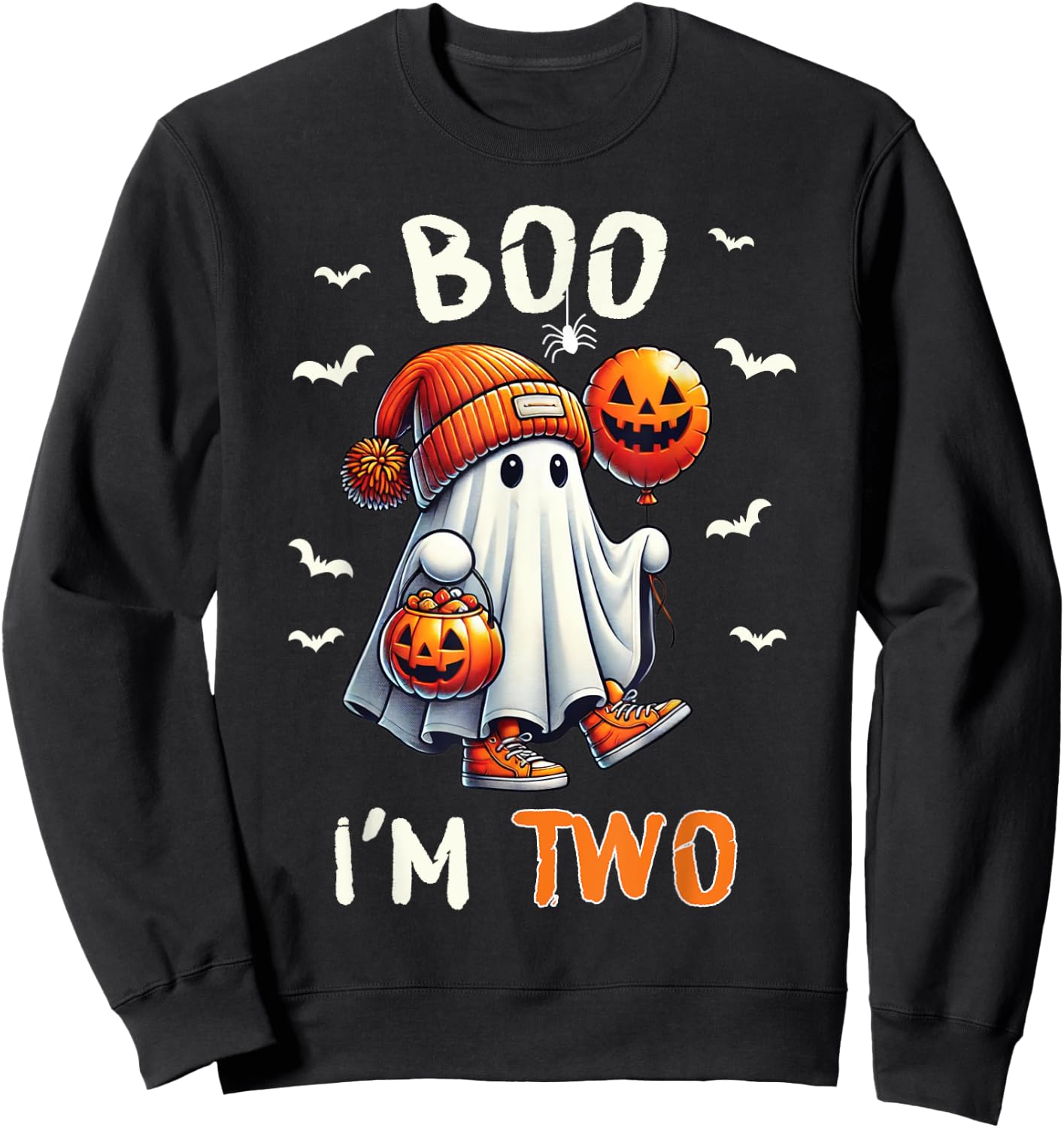 Boo I'm Two Ghost 2nd Birthday Halloween Boy Kids Groovy Sweatshirt - Sweatshirt | Black