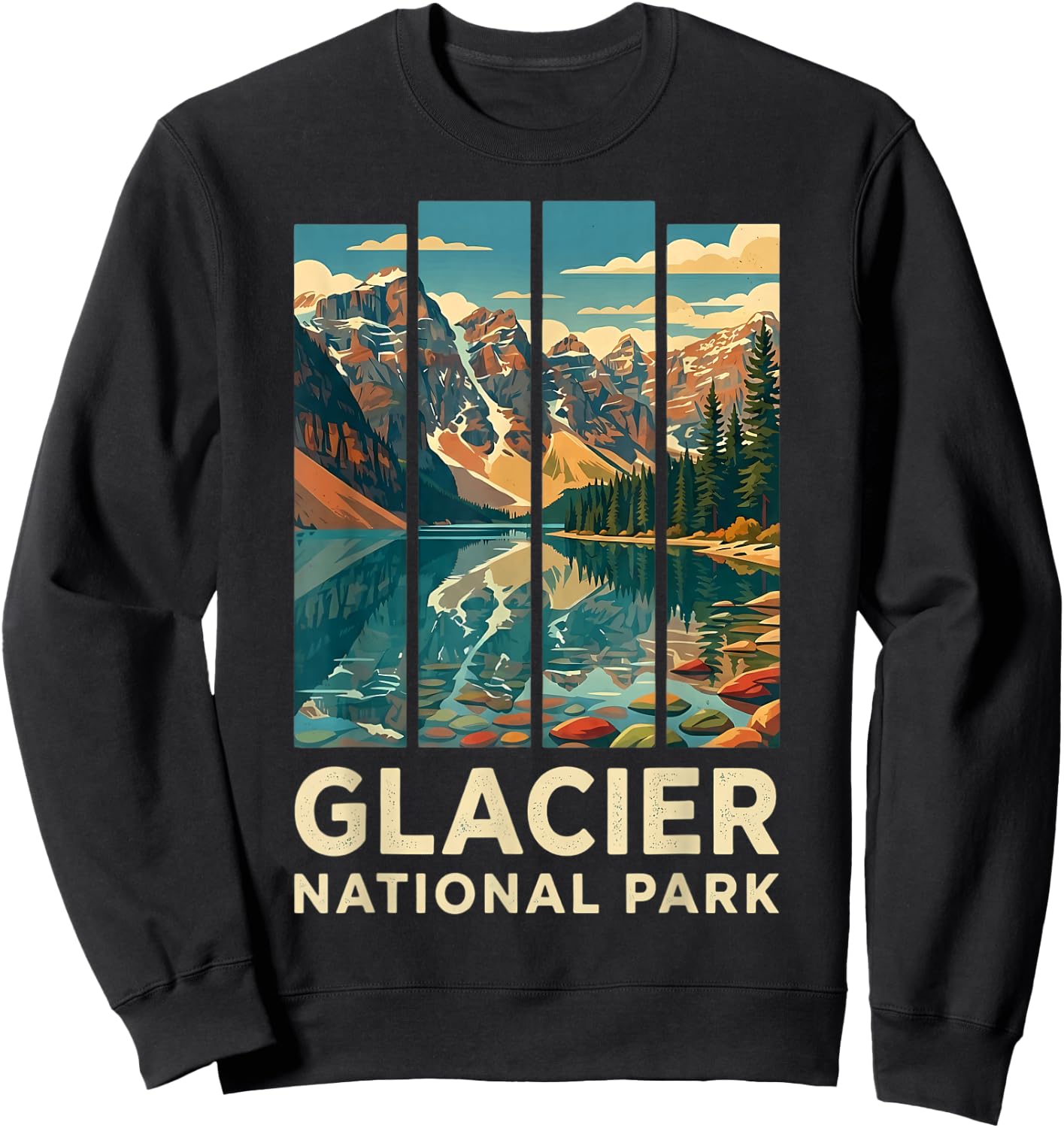Glacier National Park Mountain Lake Reflection Sweatshirt - Sweatshirt | Black