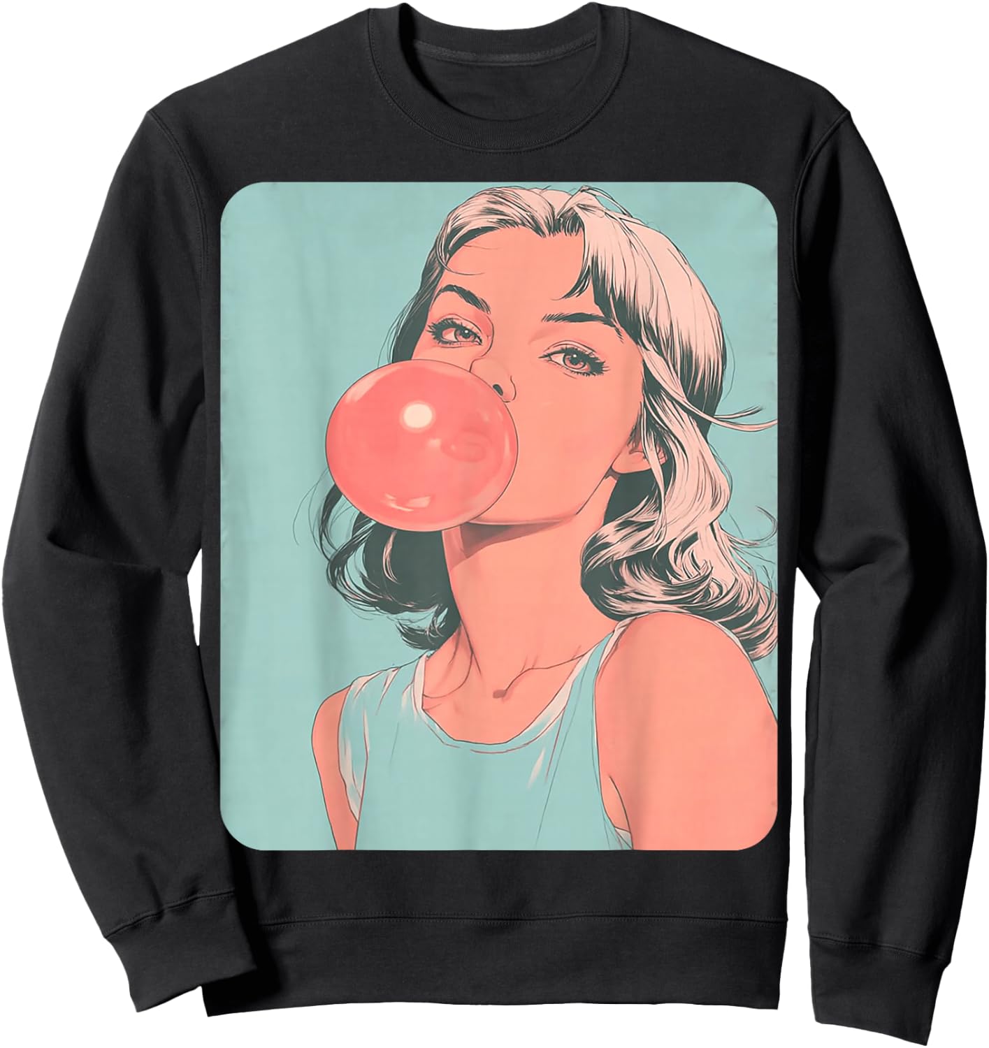 Cute Girl Pink Bubble Gum Anime Women's Female Sweatshirt - Sweatshirt | Black