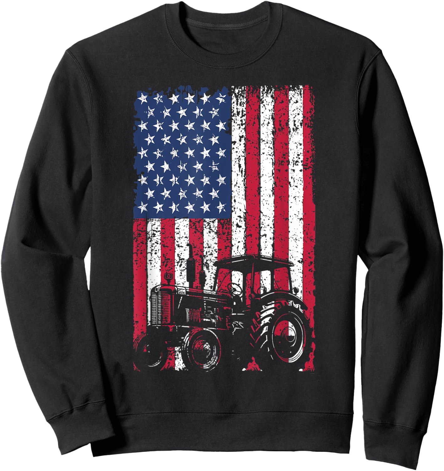 Patriotic Tractor American Flag Farm Tractor Proud Farmer Sweatshirt - Sweatshirt | Black
