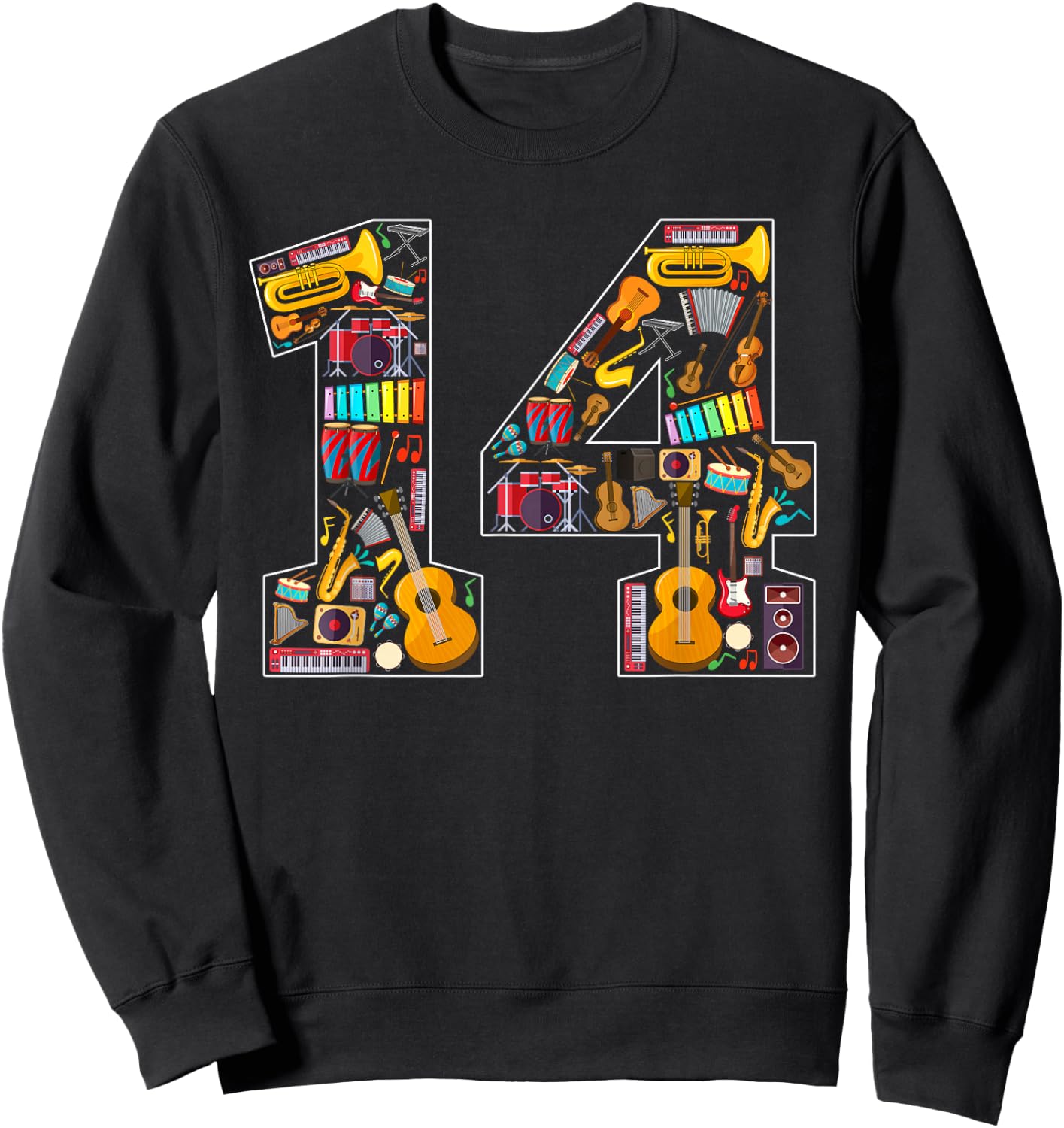 14th Birthday Musical Instruments Theme 14 Year Old Party Sweatshirt - Sweatshirt | Black