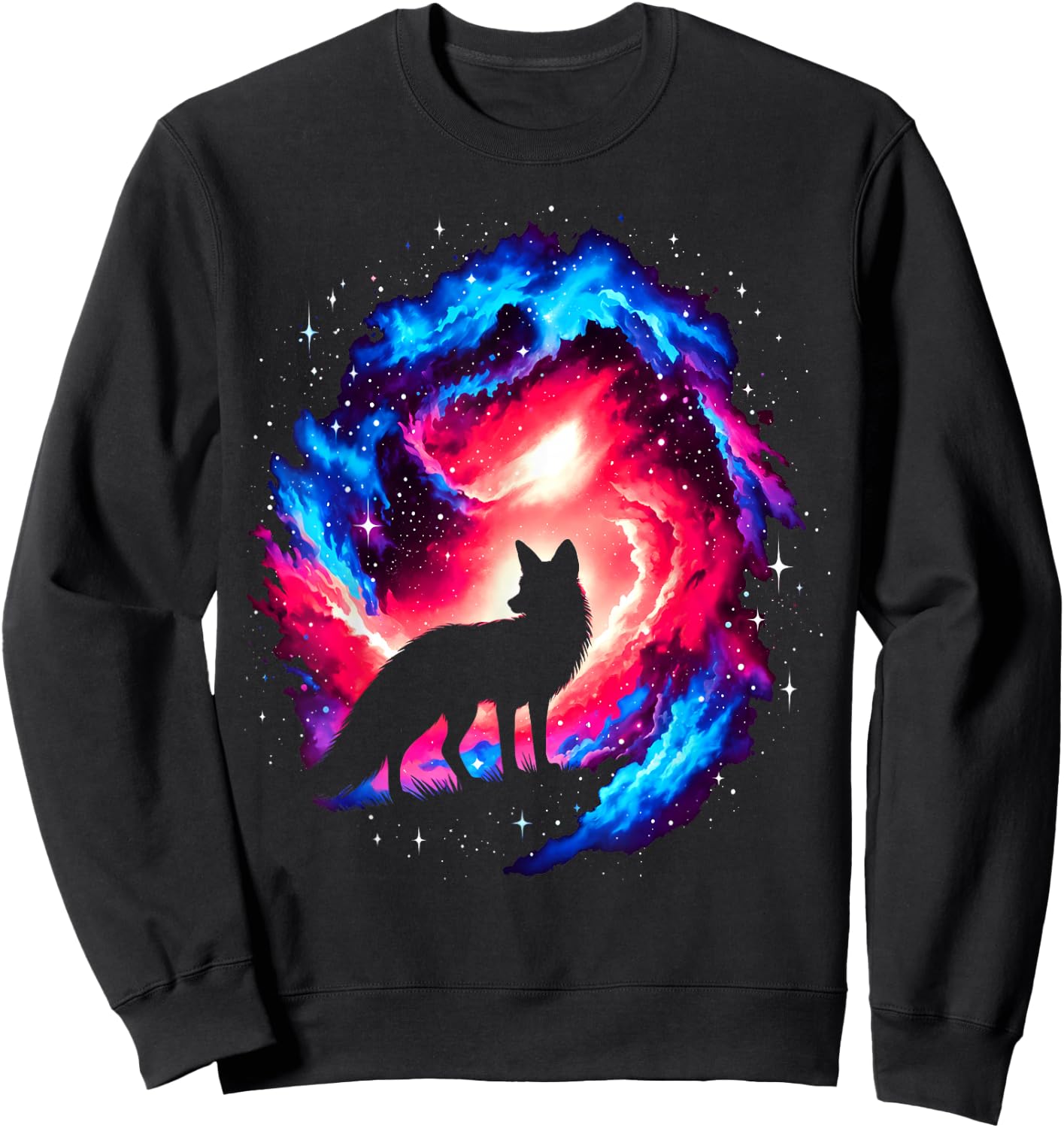 Cool Cosmic Fox Galaxy Graphic Space Art Sweatshirt - Sweatshirt | Black