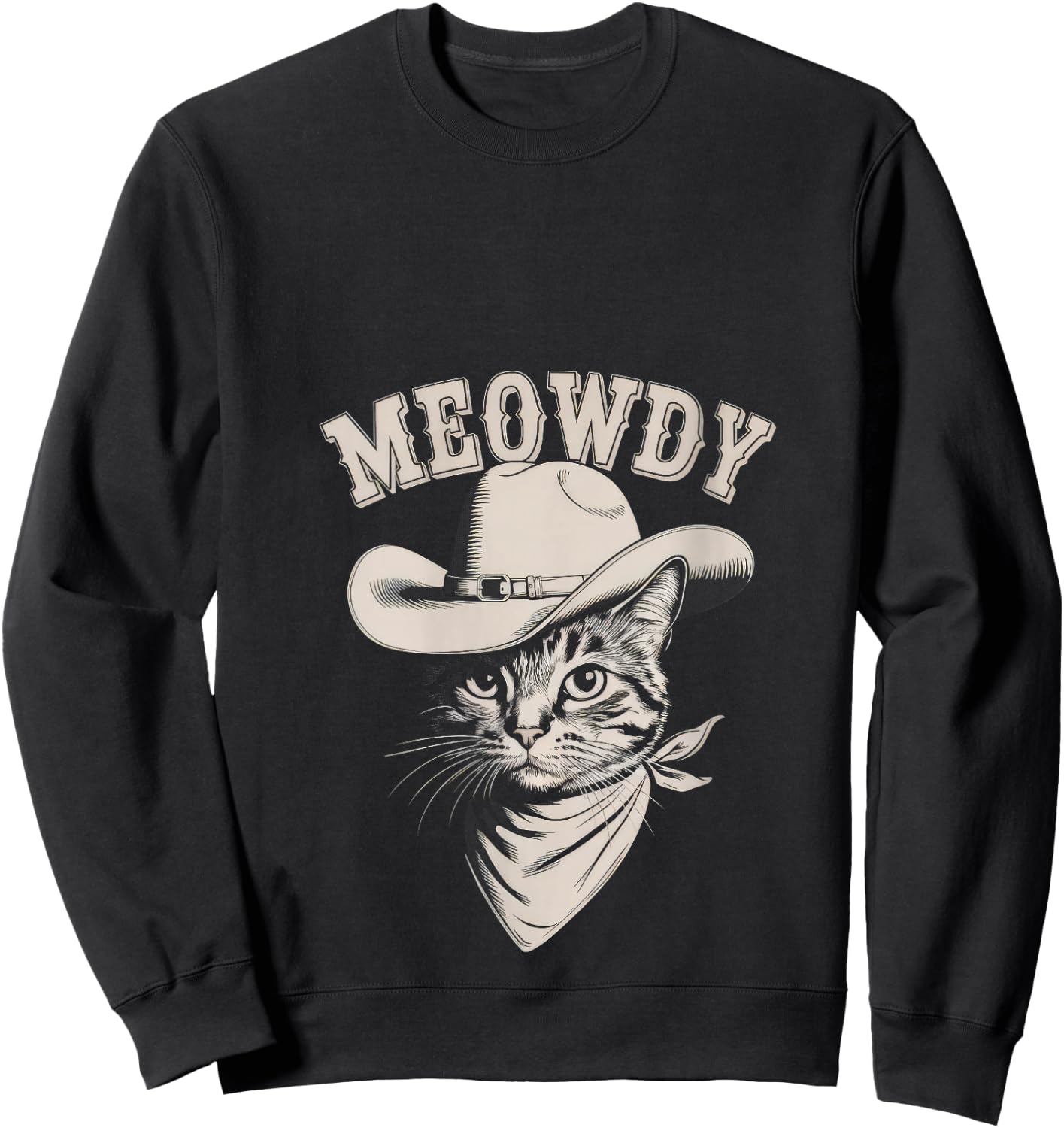 Meowdy Cat Funny Cowboy Western Graphic Cat Lady Cat Dad V-Neck Sweatshirt - Sweatshirt | Black
