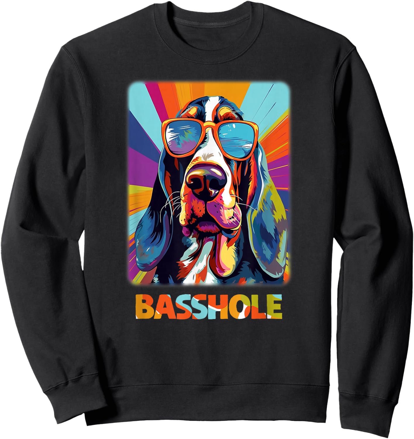 Mom & Dad of a Basshole - Basset Hound with Glasses -Adults Black Short Sleeve Sweatshirt - Sweatshirt | Black