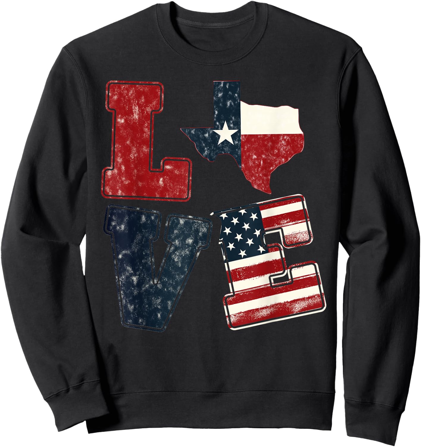 Distressed Retro TX 4th July American Flag I Love Texas Flag Sweatshirt - Sweatshirt | Black
