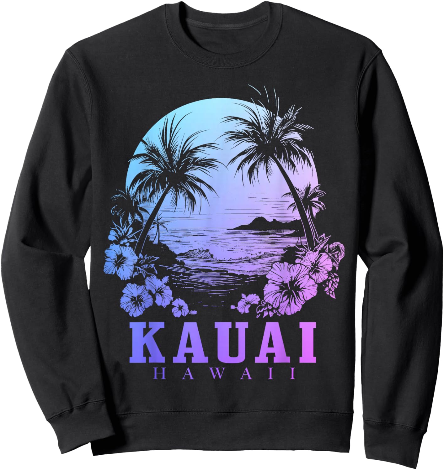 Kauai Hawaii Hawaiian Hibiscus Flowers Surfer Souvenir Sweatshirt - Sweatshirt | Black