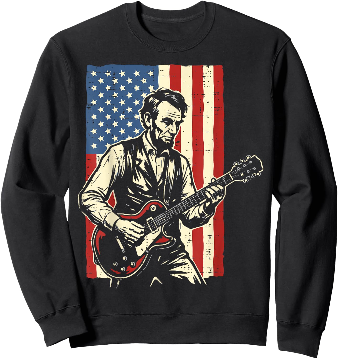 4th of July Lincoln Guitar US Flag Patriotic Men Boys Kids Sweatshirt - Sweatshirt | Black