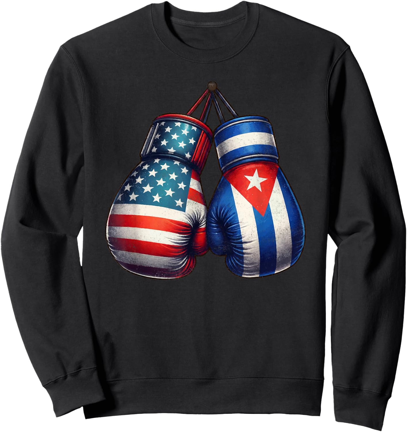 Vintage Cuba Boxing Gloves American USA Cuban Flag Boxer Sweatshirt - Sweatshirt | Black