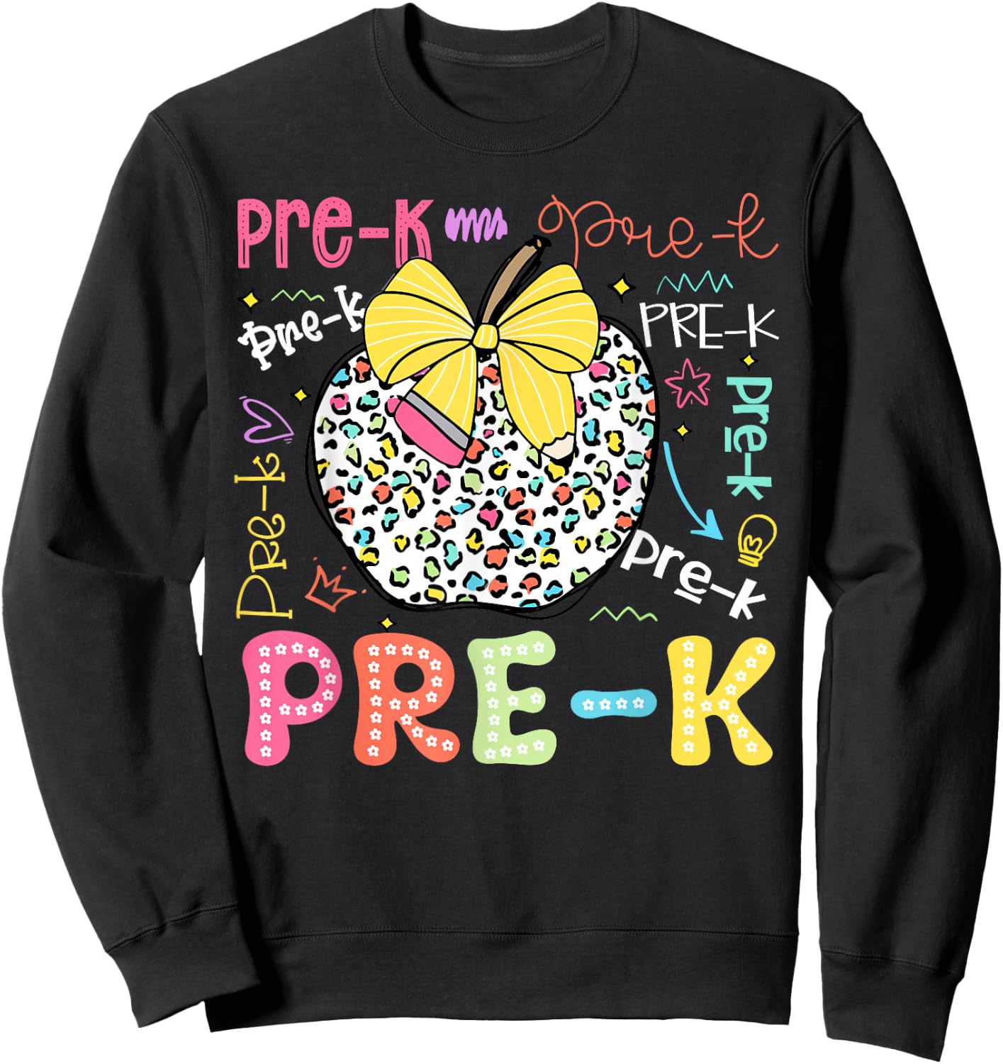 Pre-K Typography First Day Back To School Leopard Apple Sweatshirt - Sweatshirt | Black