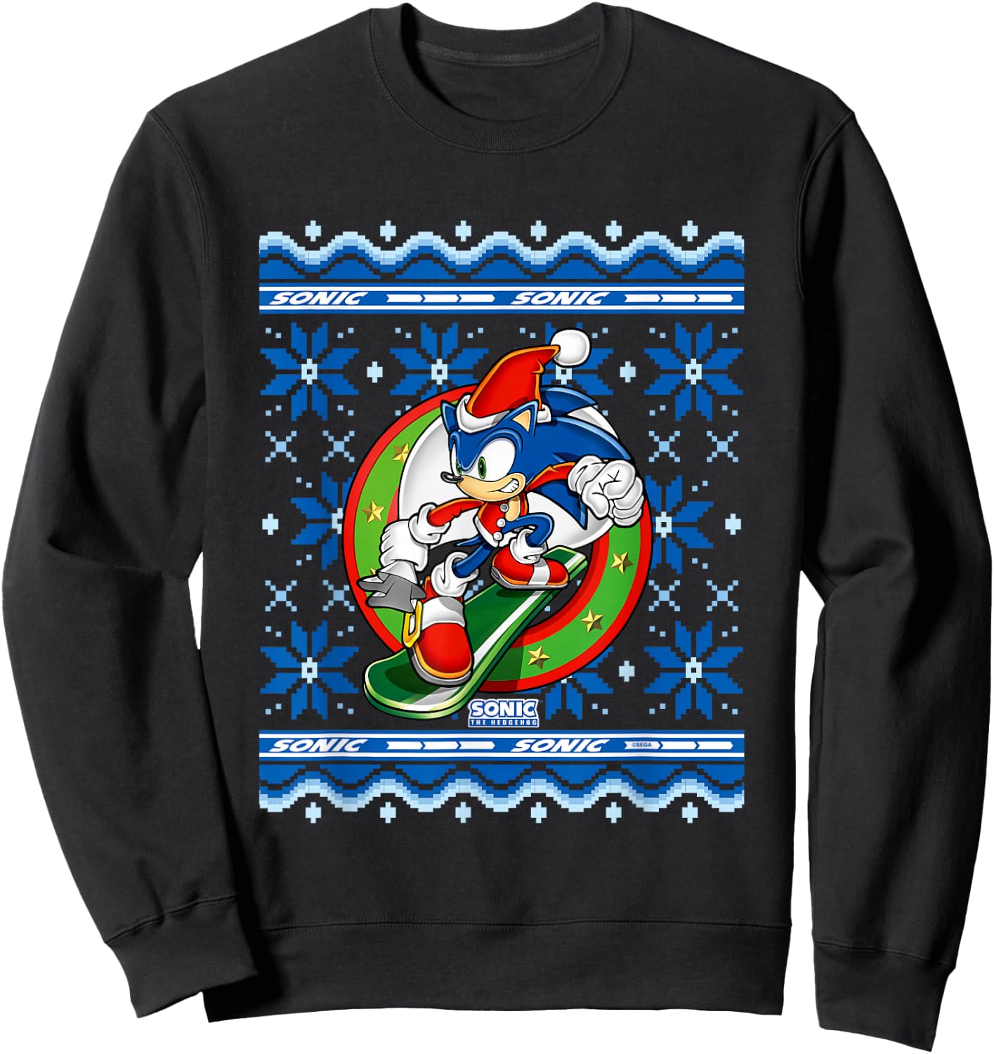 Sonic The Hedgehog Christmas Shredding Sonic Ugly Sweater Sweatshirt - Sweatshirt | Black