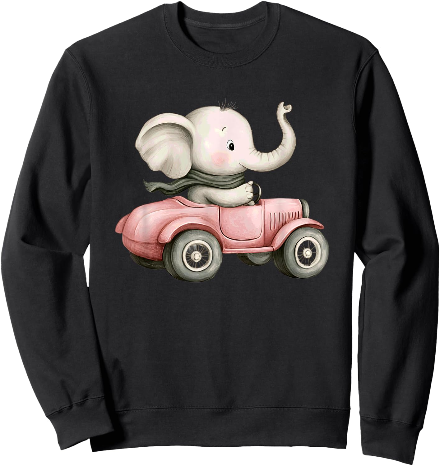 Cute Elephant Driving Vintage Car Delight Sweatshirt - Sweatshirt | Black