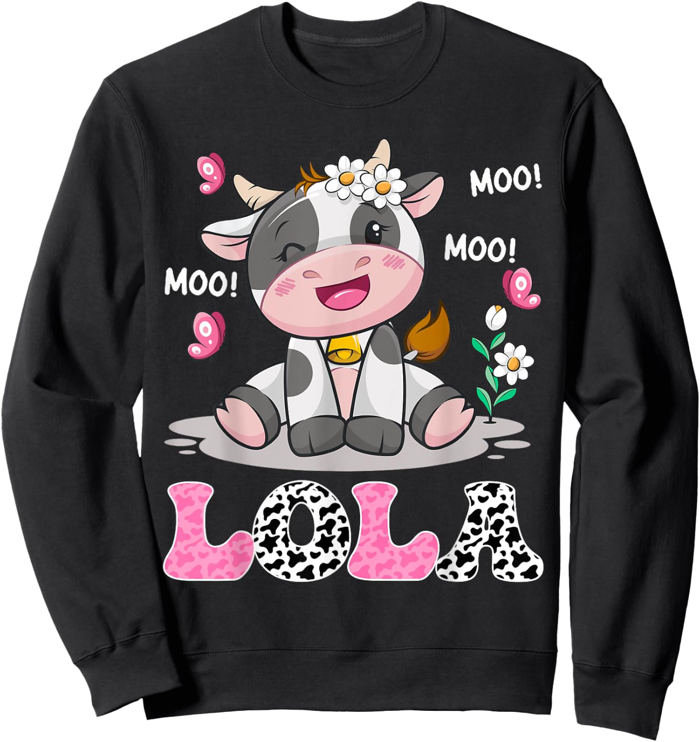 Lola Cute Cow Moo Moo Farmer Birthday Family Matching Sweatshirt - Sweatshirt | Black