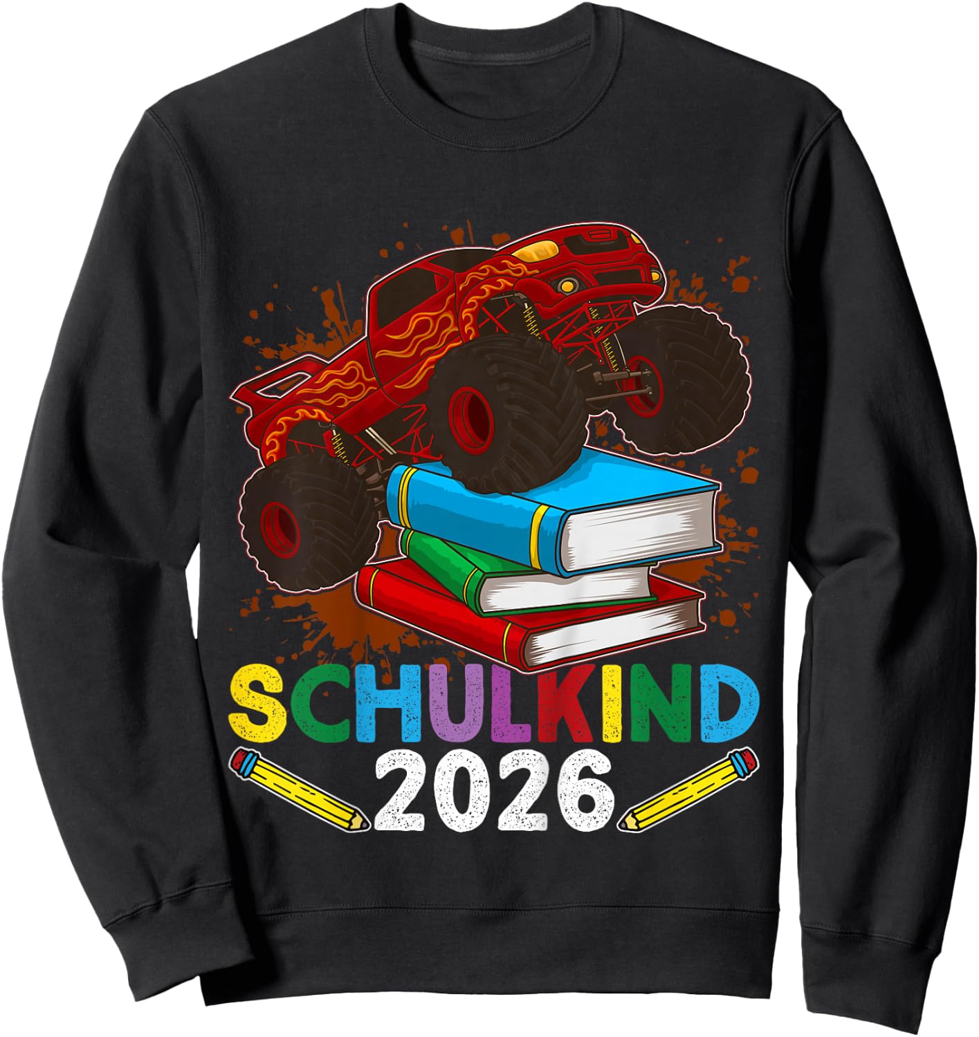 Schulkind 2026 Monstertruck Cooles Buntes Jungen Einschulung Sweatshirt - Sweatshirt | Black