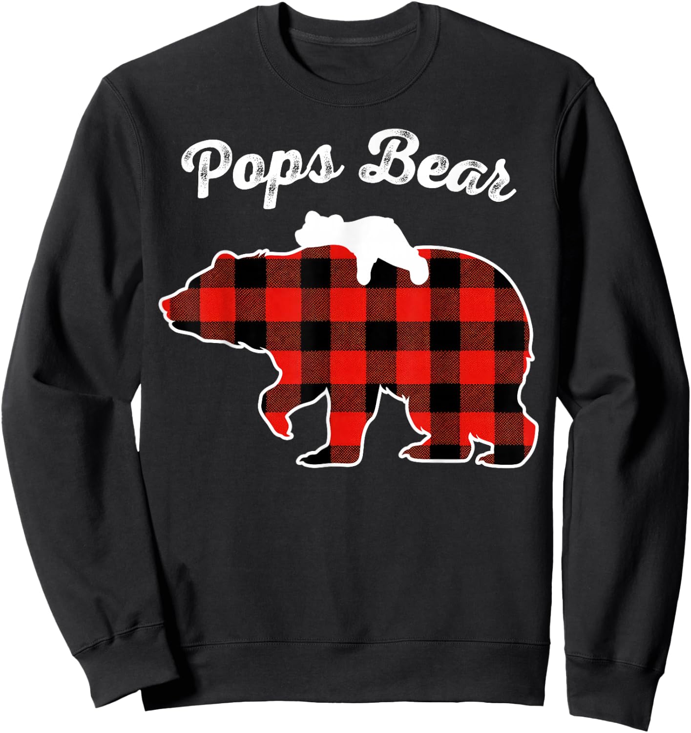 Pops Bear Flannel Red Plaid Pajama Family Matching XMAS Sweatshirt - Sweatshirt | Black