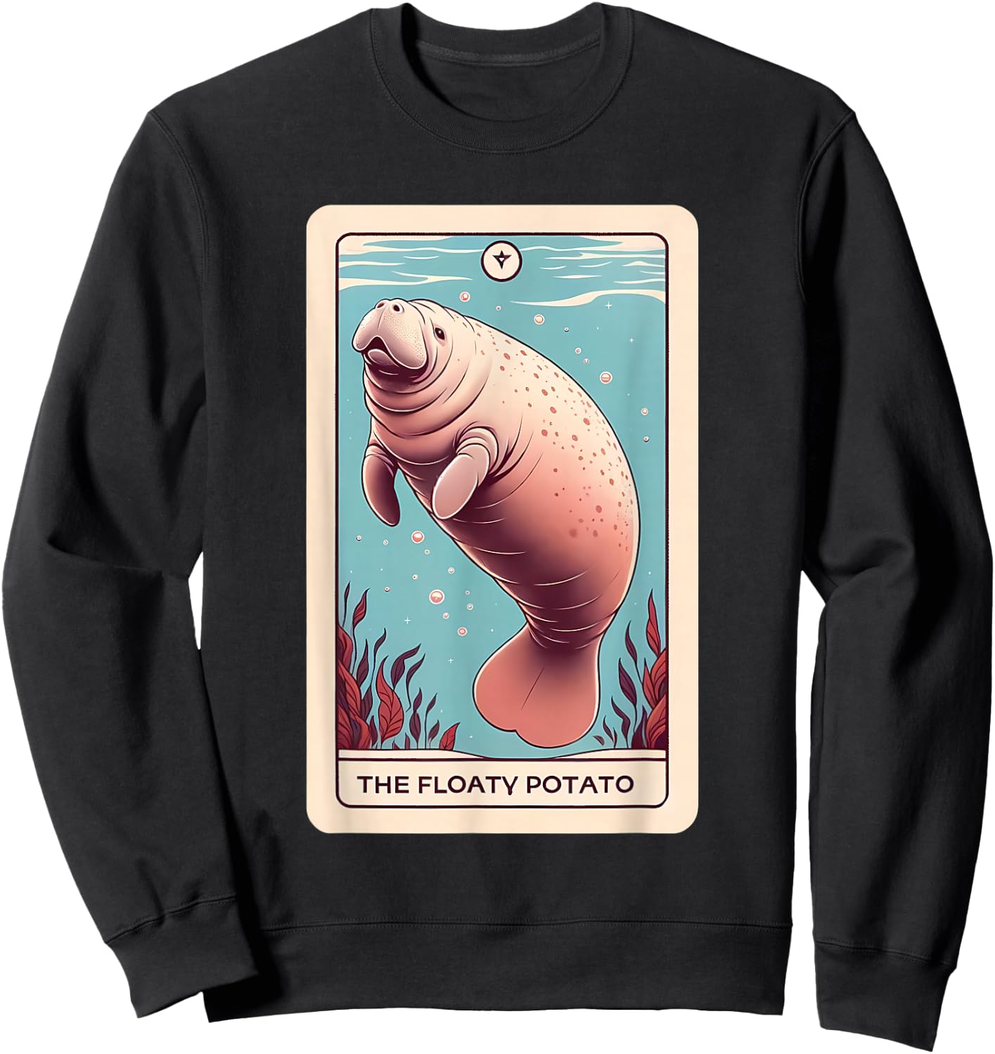 Manatee "Floaty Potato" Funny Tarot Card Sweatshirt - Sweatshirt | Black