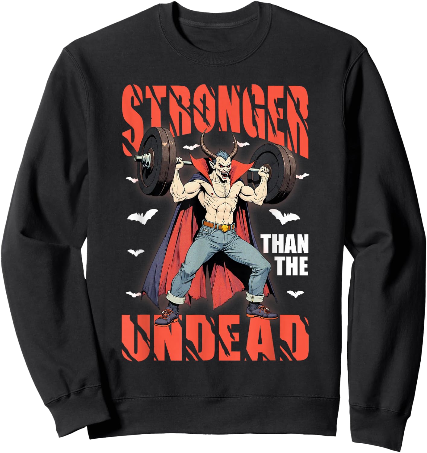 Stronger Than Undead Vampire Lifting Weights Gym Workout Sweatshirt - Sweatshirt | Black