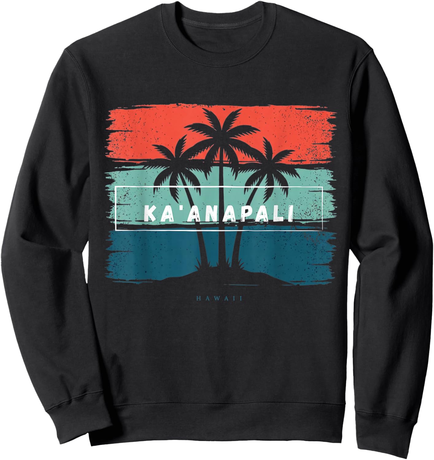 Vintage Ka'anapali Hawaii Summer Beach Palm Tree Sunset Trip Sweatshirt - Sweatshirt | Black